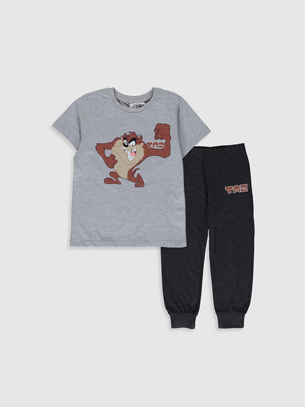 Gri Bisiklet Yaka Kısa Kollu Erkek Çocuk Pijama Takım