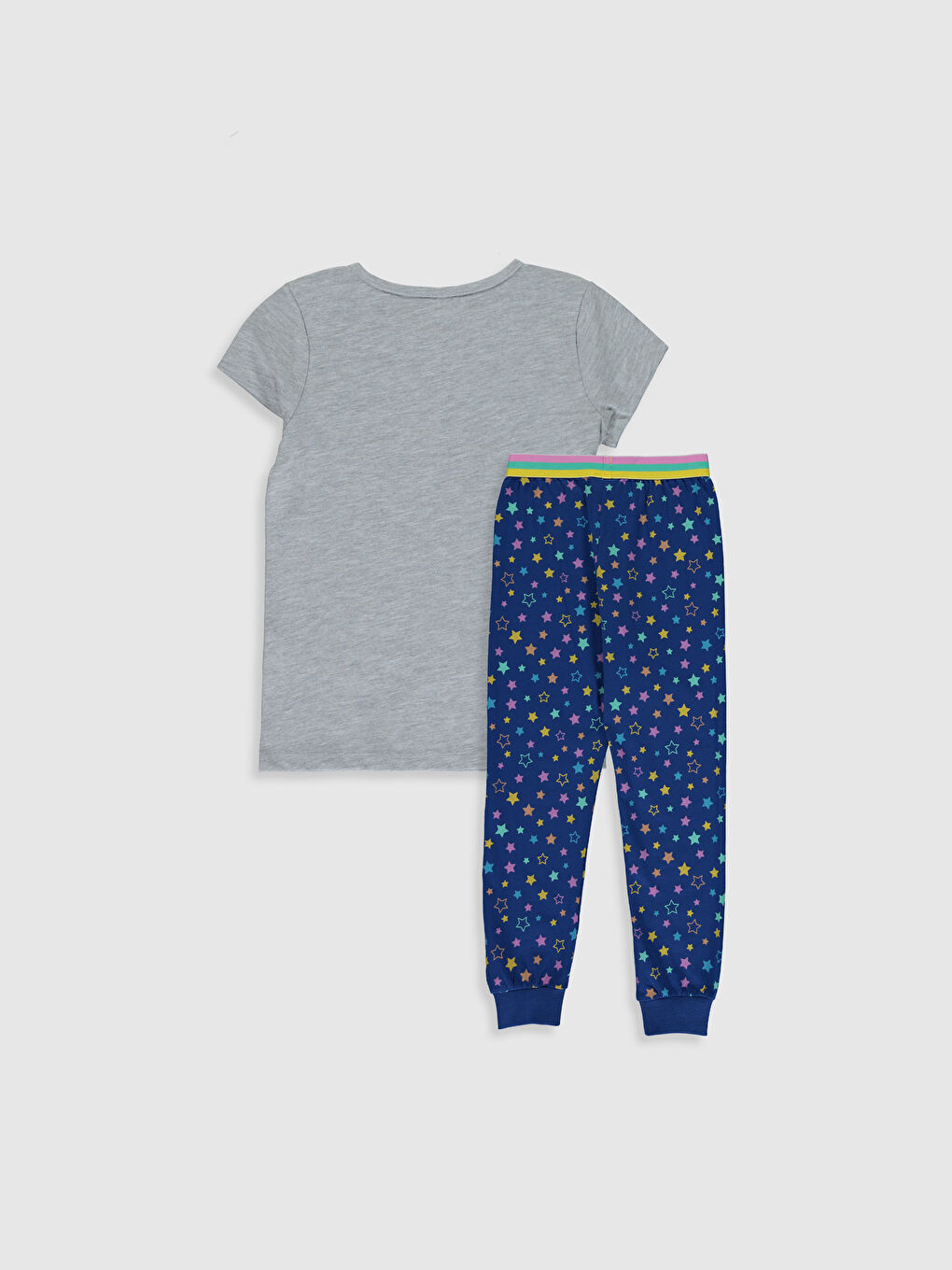 Gri Bisiklet Yaka Kısa Kollu Kız Çocuk Pijama Takım-1