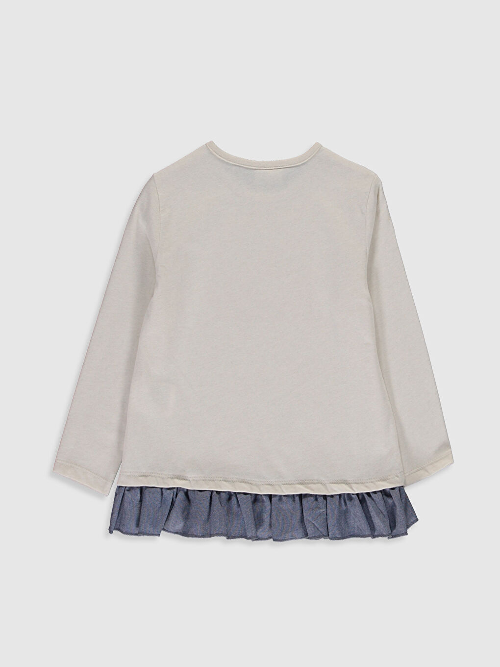 Ekru Bisiklet Yaka Uzun Kollu Kız Çocuk Tişört-1