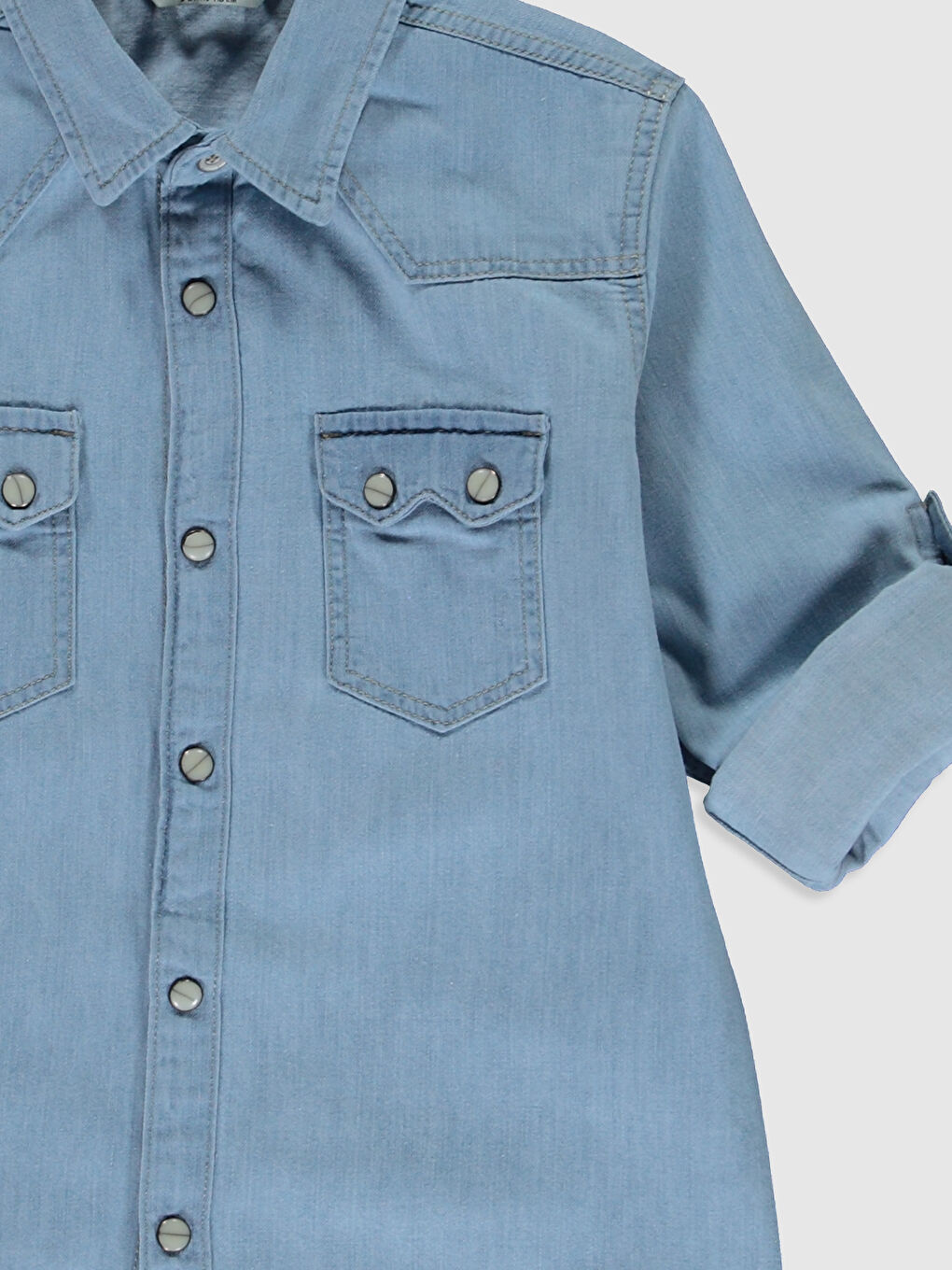 İndigo Basic Uzun Kollu Erkek Çocuk Jean Gömlek-2