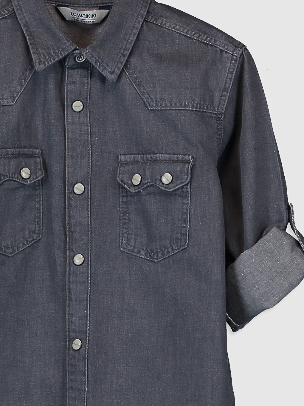 Basic Long Sleeve Boys' Denim Shirt-2