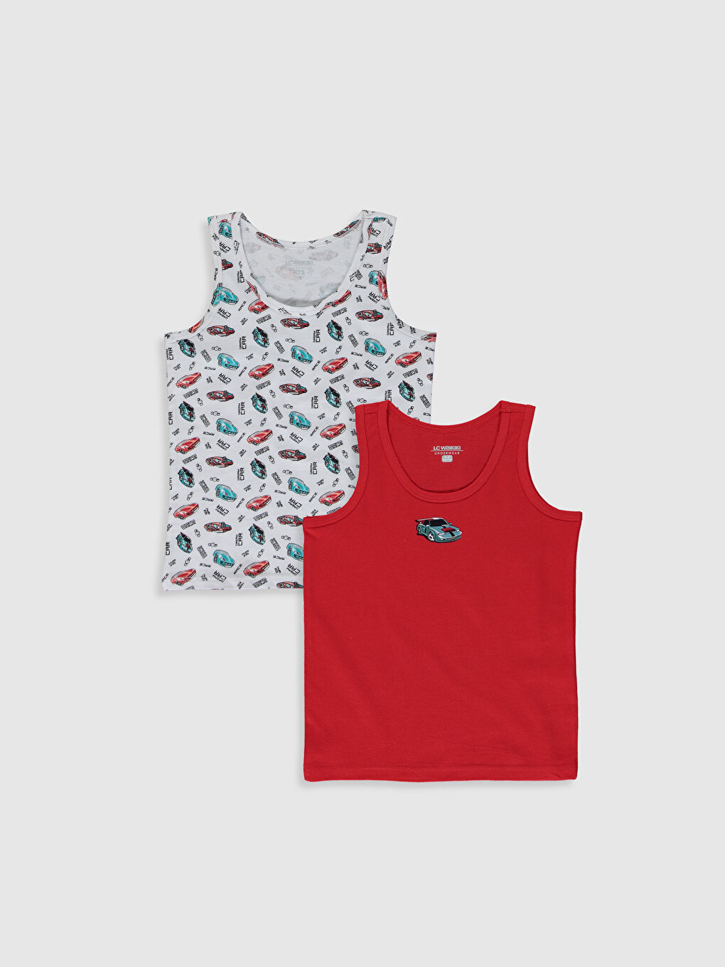 Beyaz Bisiklet Yaka Baskılı Pamuklu Erkek Çocuk Atlet 2'li