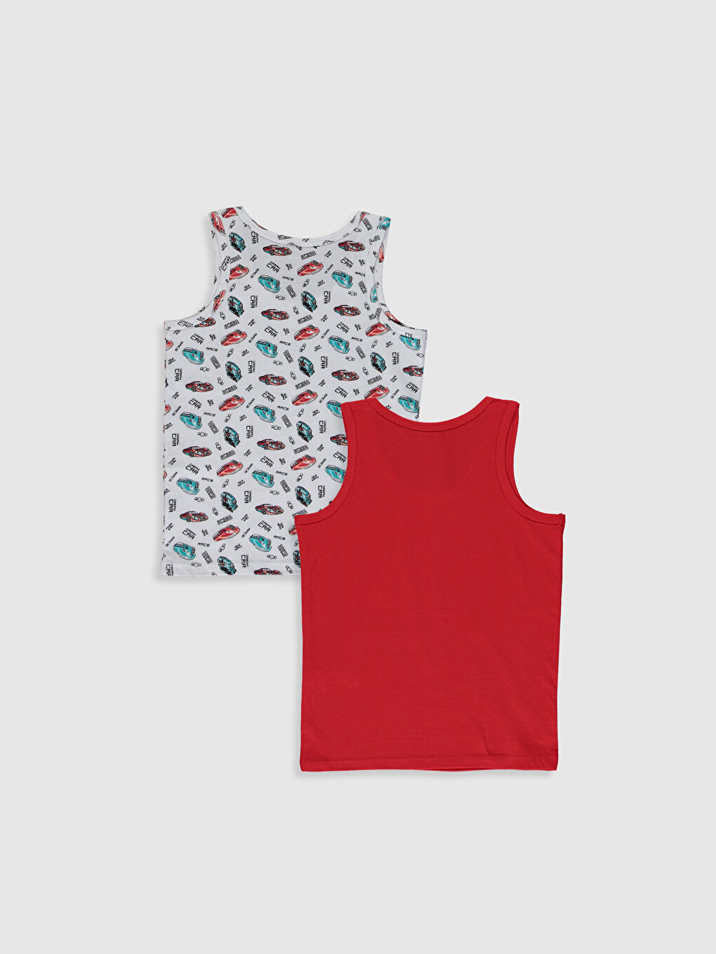 Beyaz Bisiklet Yaka Baskılı Pamuklu Erkek Çocuk Atlet 2'li-1