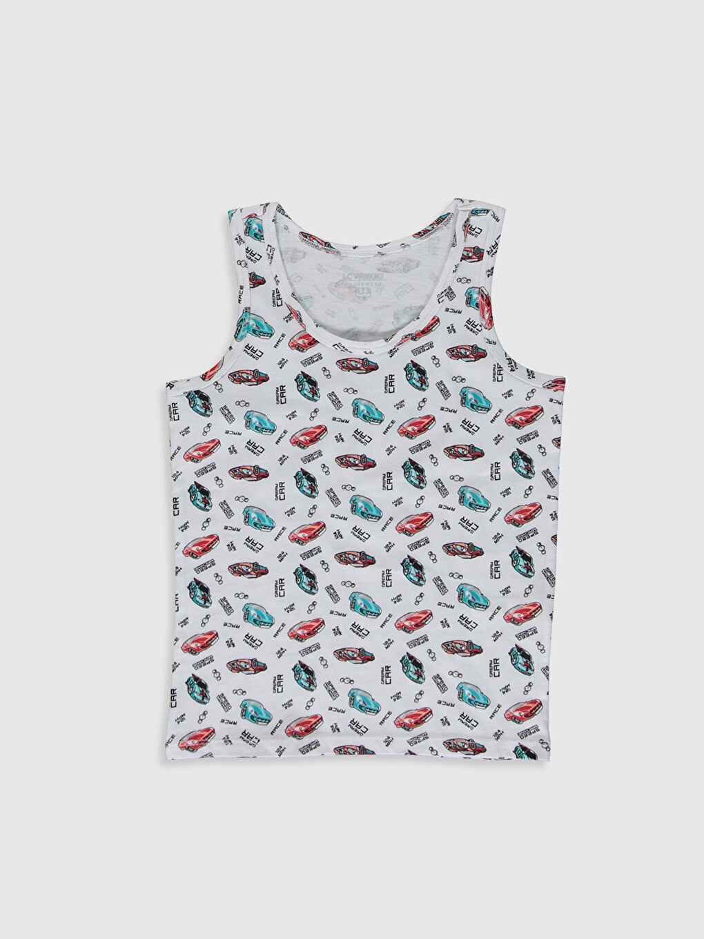 Beyaz Bisiklet Yaka Baskılı Pamuklu Erkek Çocuk Atlet 2'li-3