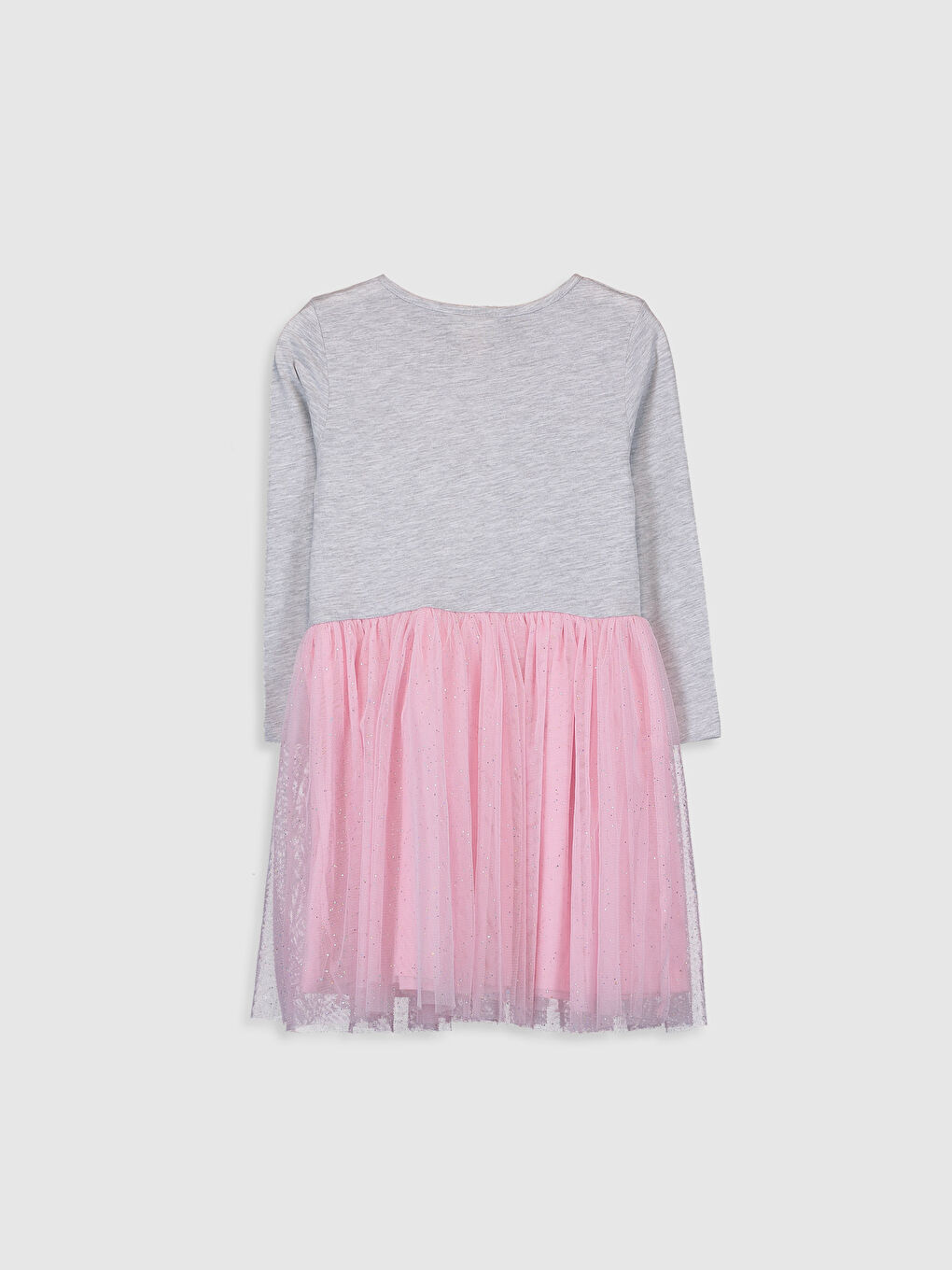 Gri Bisiklet Yaka Baskılı Pul İşlemeli Kız Çocuk Elbise-1