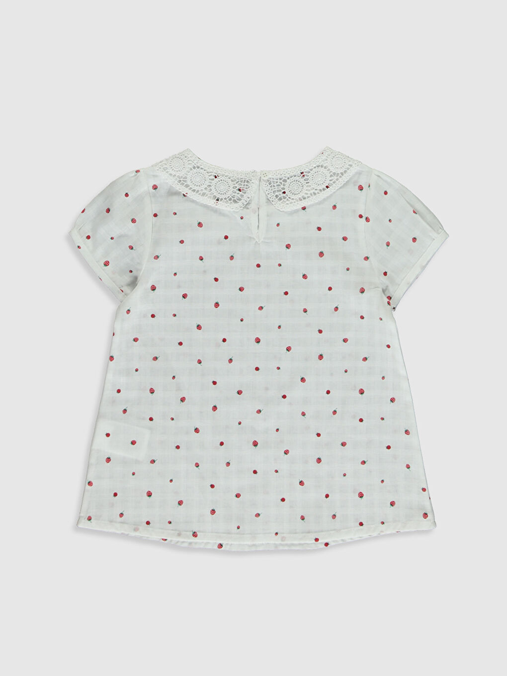 Ekru Bisiklet Yaka Desenli Kısa Kollu Poplin Kız Çocuk Bluz-1