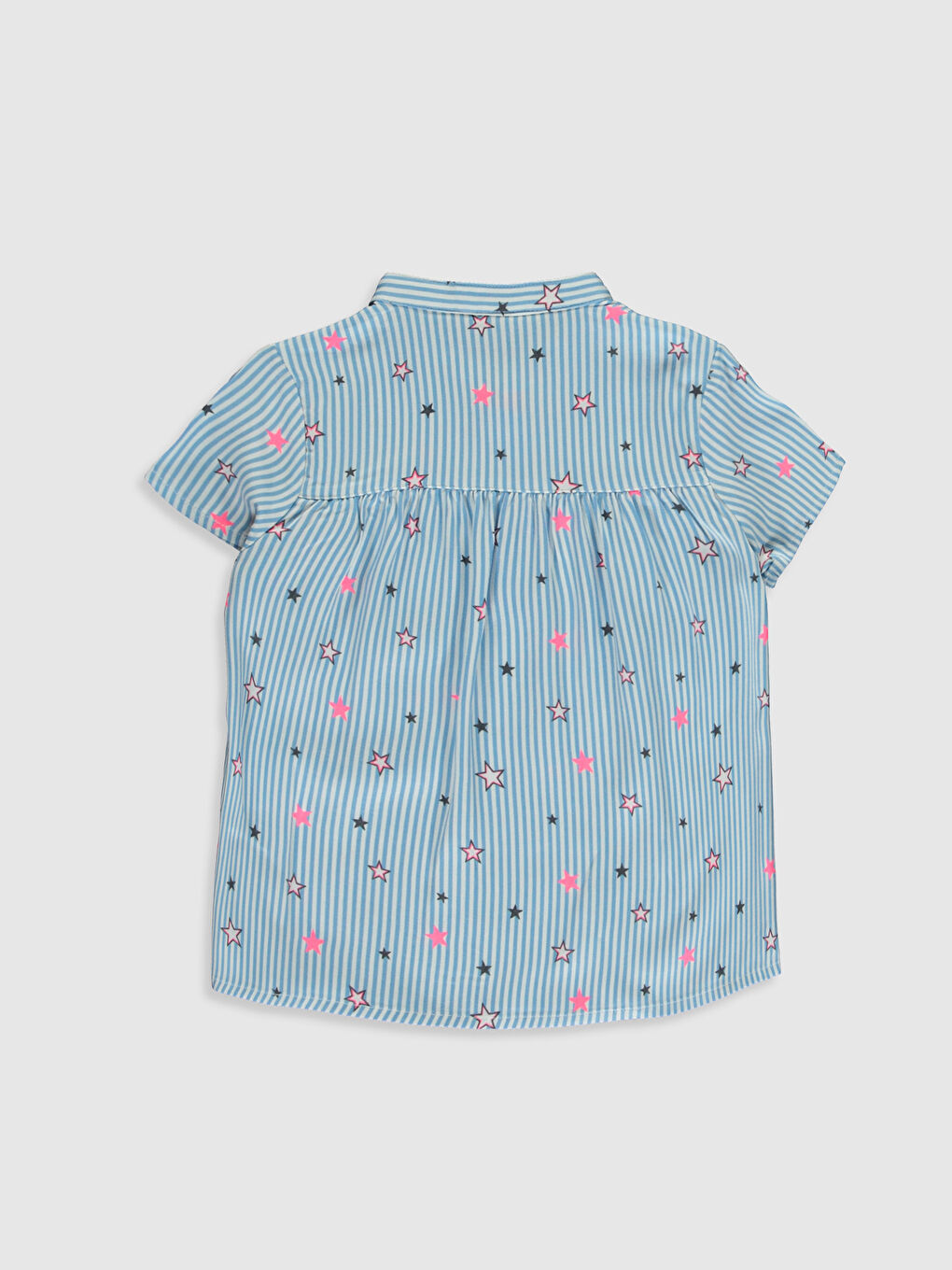 Mavi Hakim Yaka Kısa Kollu Kız Çocuk Bluz-1