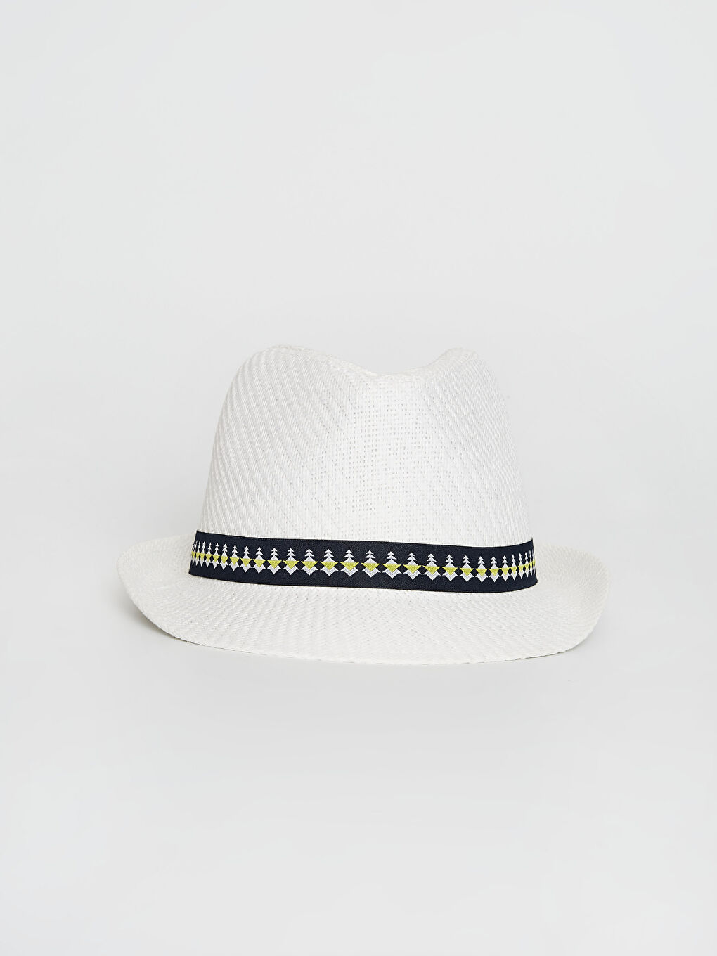 Boy's Piping Detailed Straw Fedora Hat-1