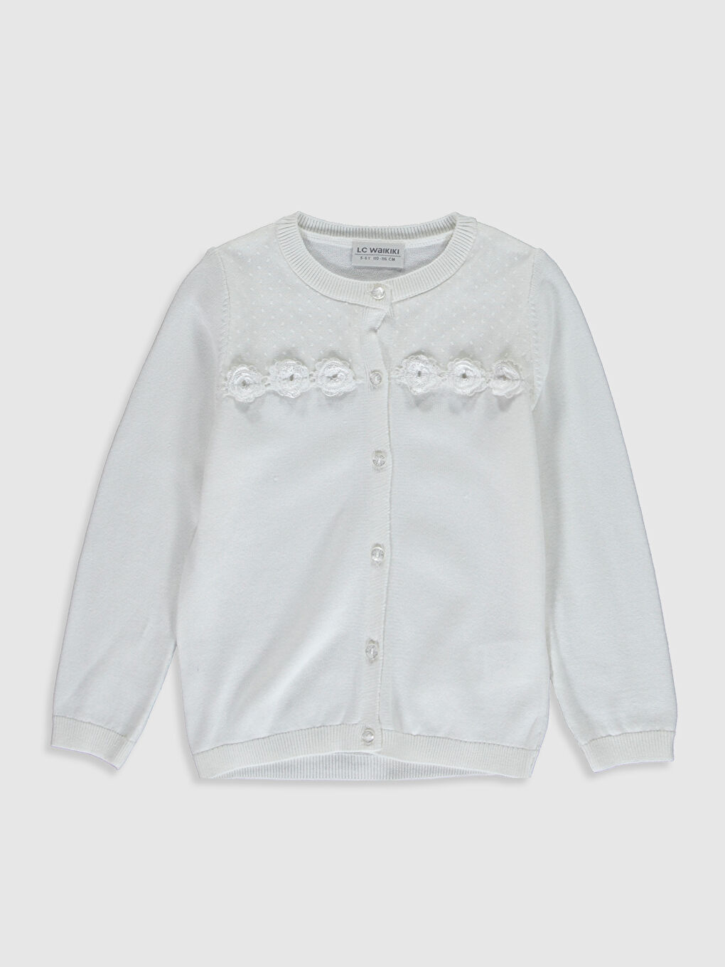 Ekru Bisiklet Yaka Uzun Kollu Kız Çocuk Hırka