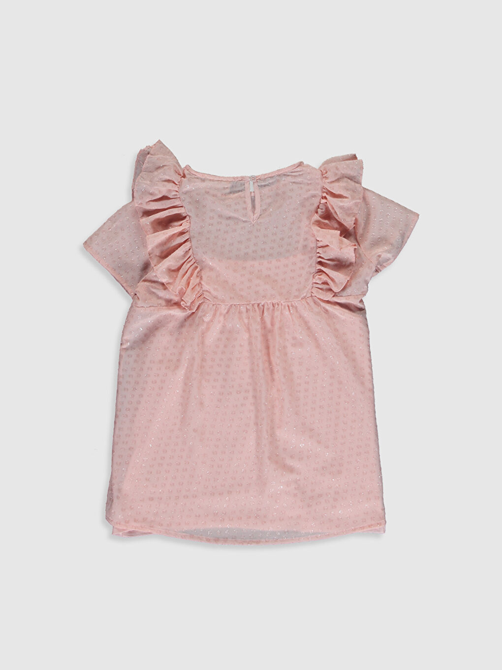 Дөңгелек жағалы бүрмелі қысқа жең қыздар блузка-1