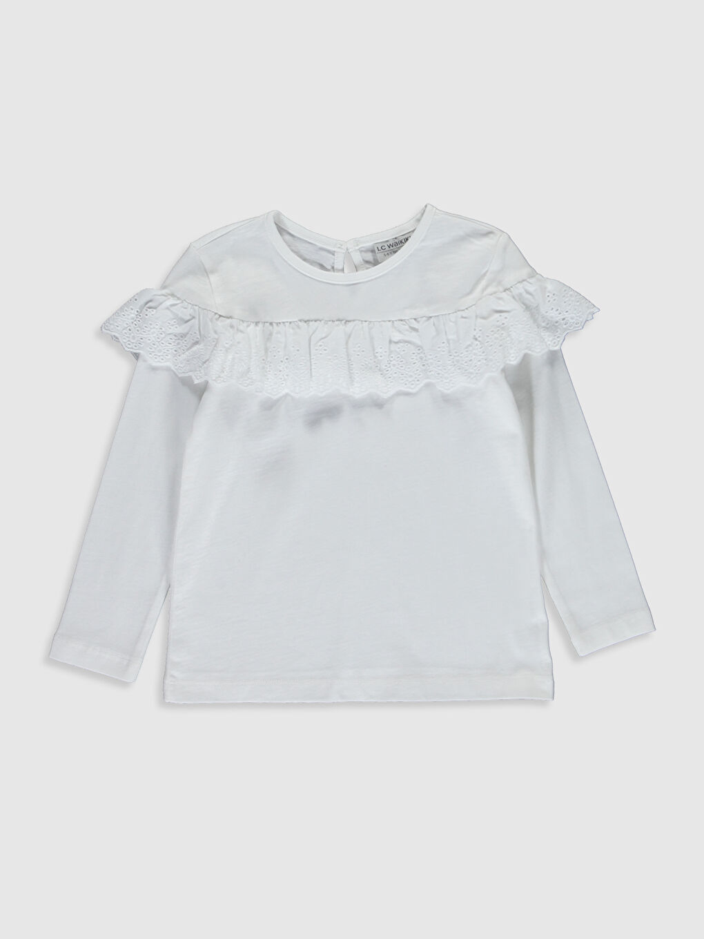 Beyaz Bisiklet Yaka Uzun Kollu Kız Çocuk Tişört