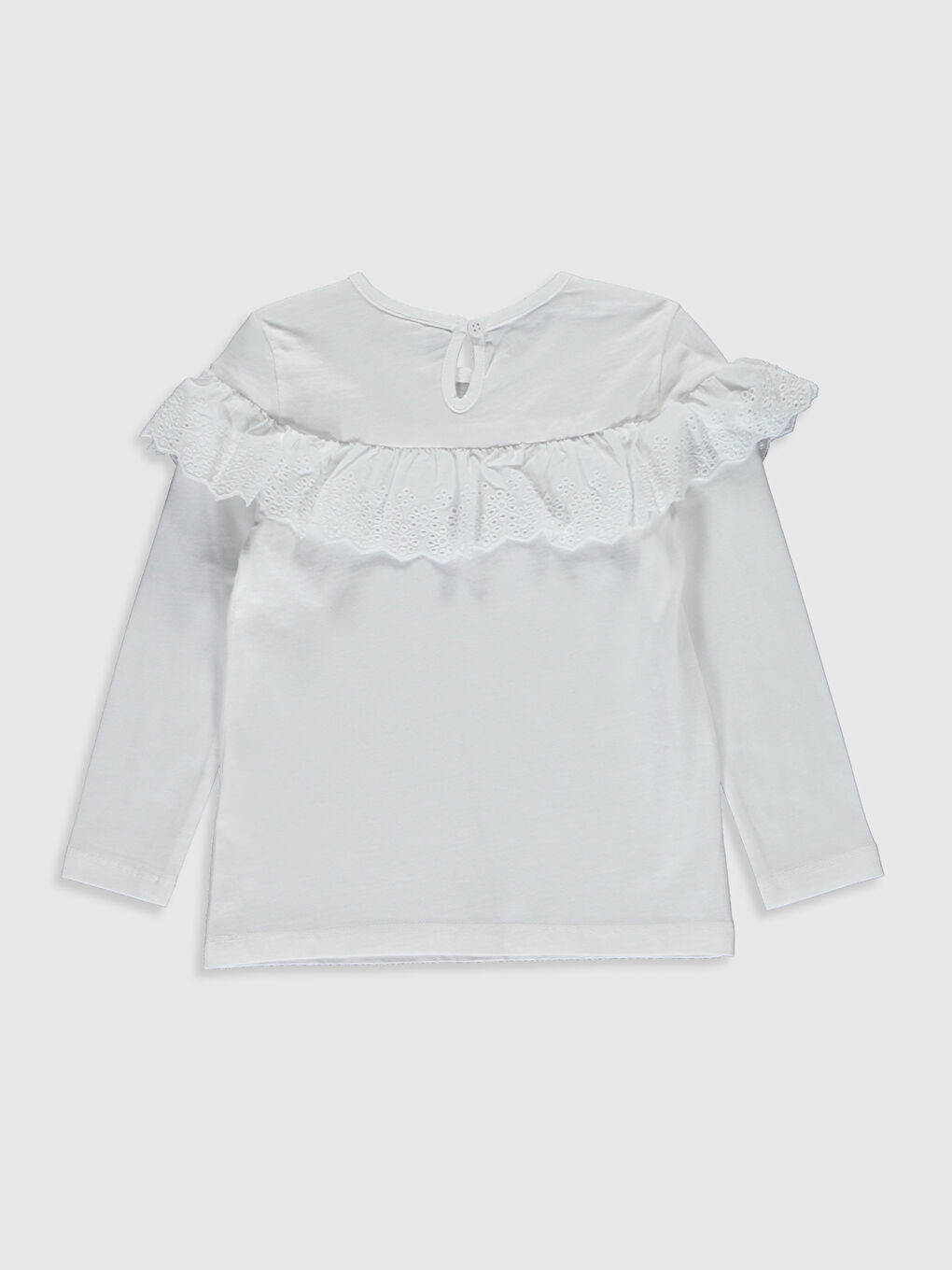 Beyaz Bisiklet Yaka Uzun Kollu Kız Çocuk Tişört-1