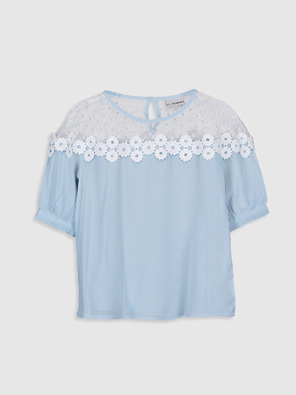 Mavi Bisiklet Yaka Kısa Kollu Kız Çocuk Bluz