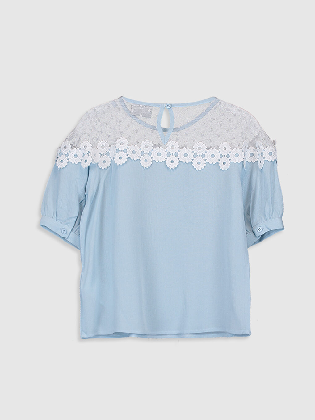 Mavi Bisiklet Yaka Kısa Kollu Kız Çocuk Bluz-1