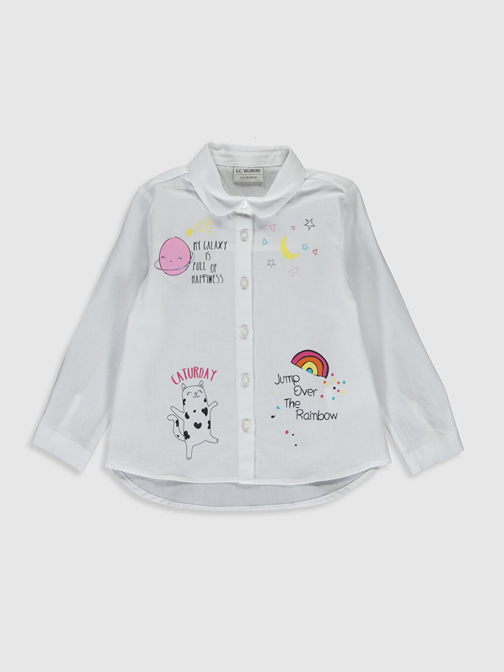 Beyaz Bebe Yaka Uzun Kollu Poplin Kız Çocuk Gömlek