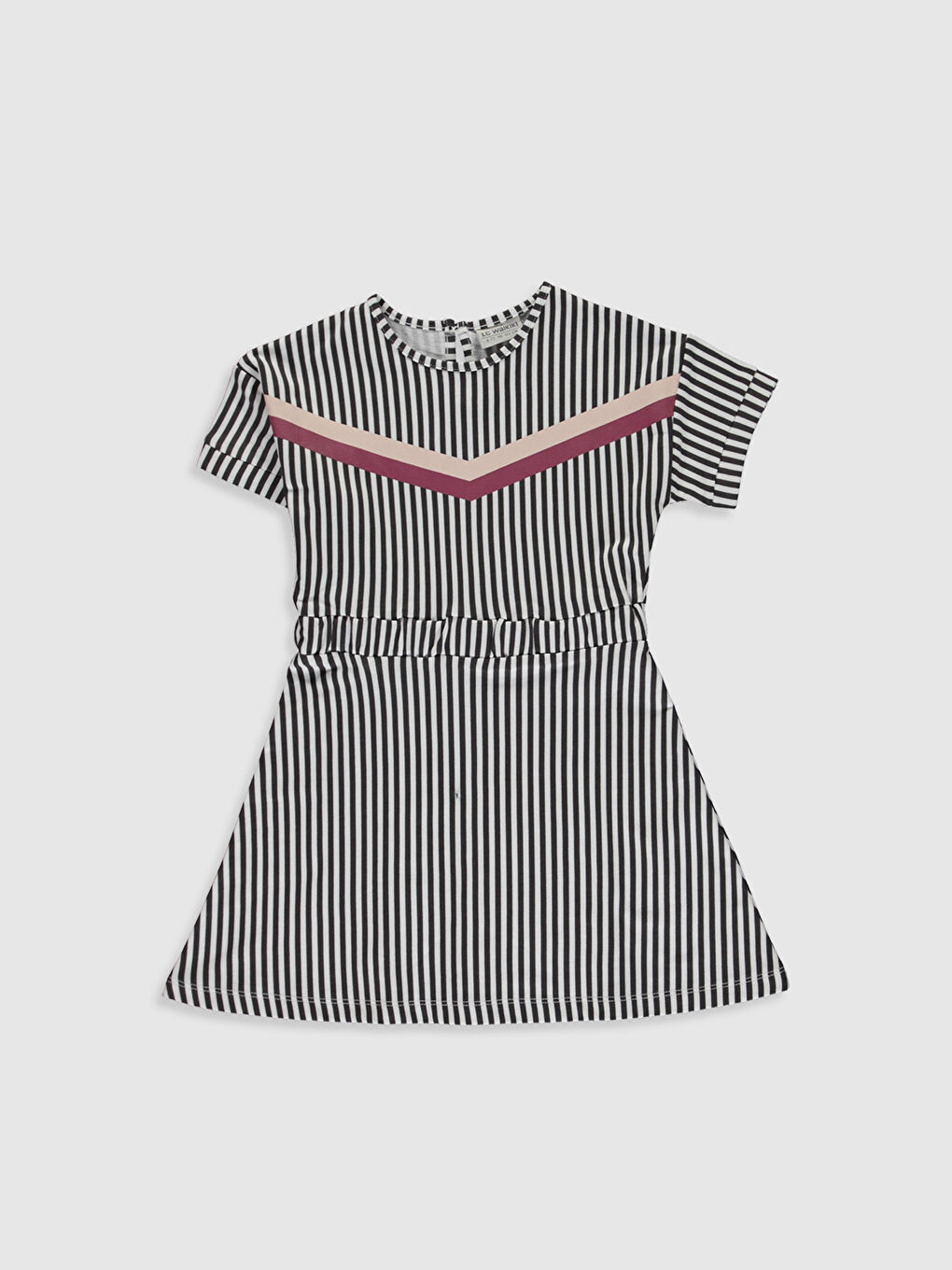 Ekru Bisiklet Yaka Kısa Kollu Kız Çocuk Elbise