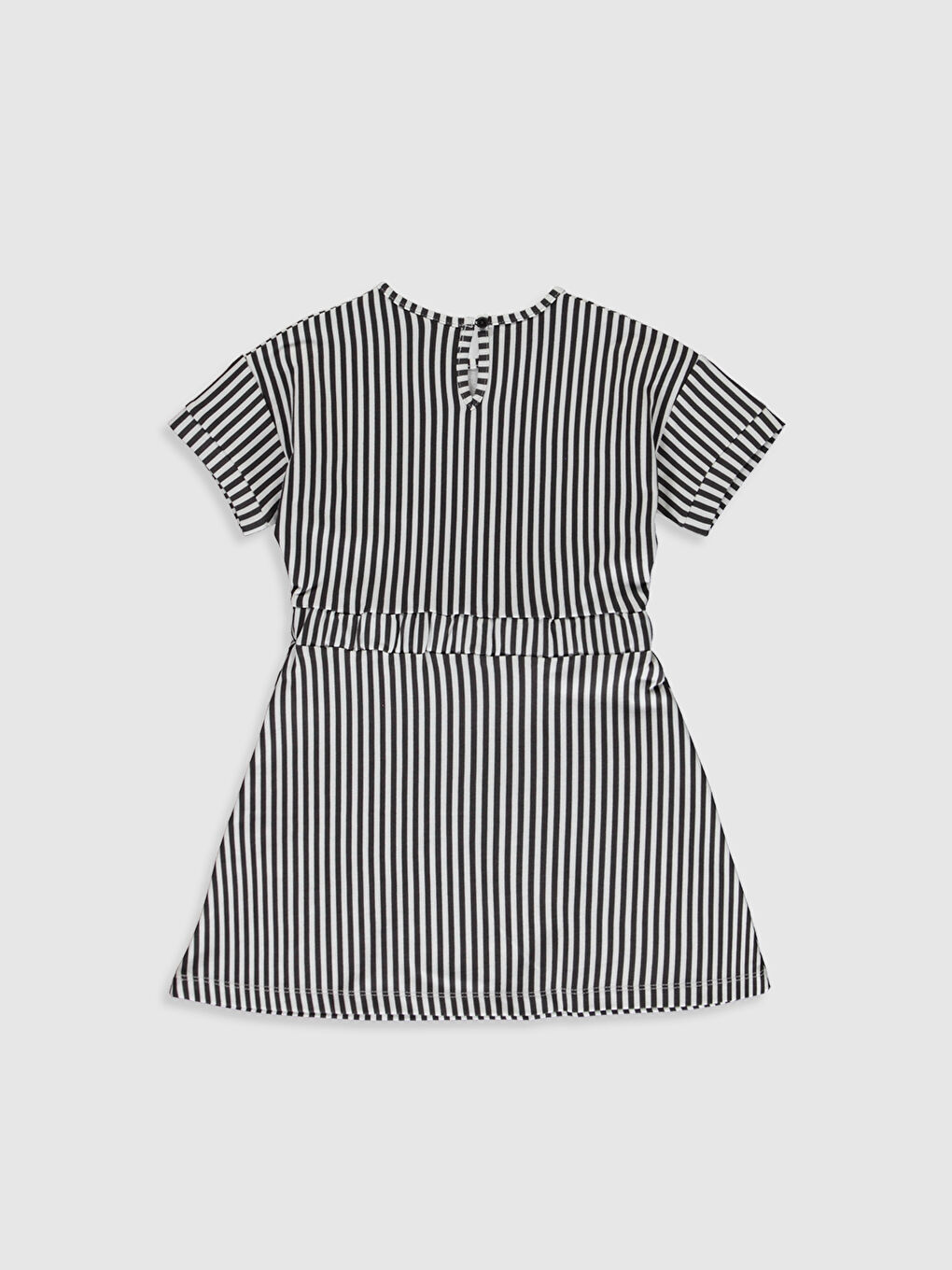 Ekru Bisiklet Yaka Kısa Kollu Kız Çocuk Elbise-1