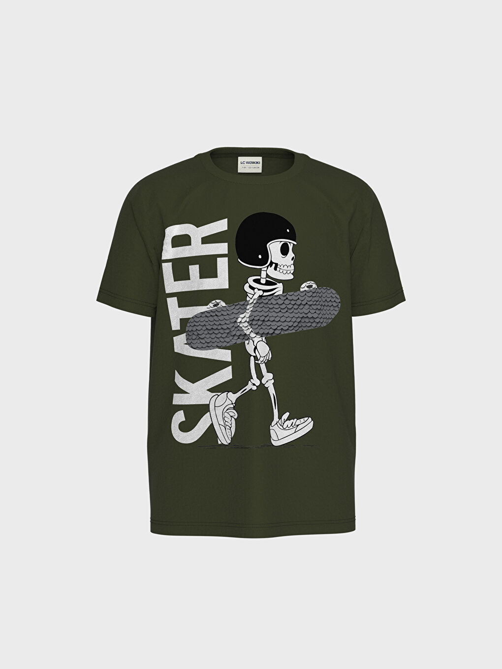 Haki Bisiklet Yaka Kısa Kollu Erkek Çocuk Tişört-1