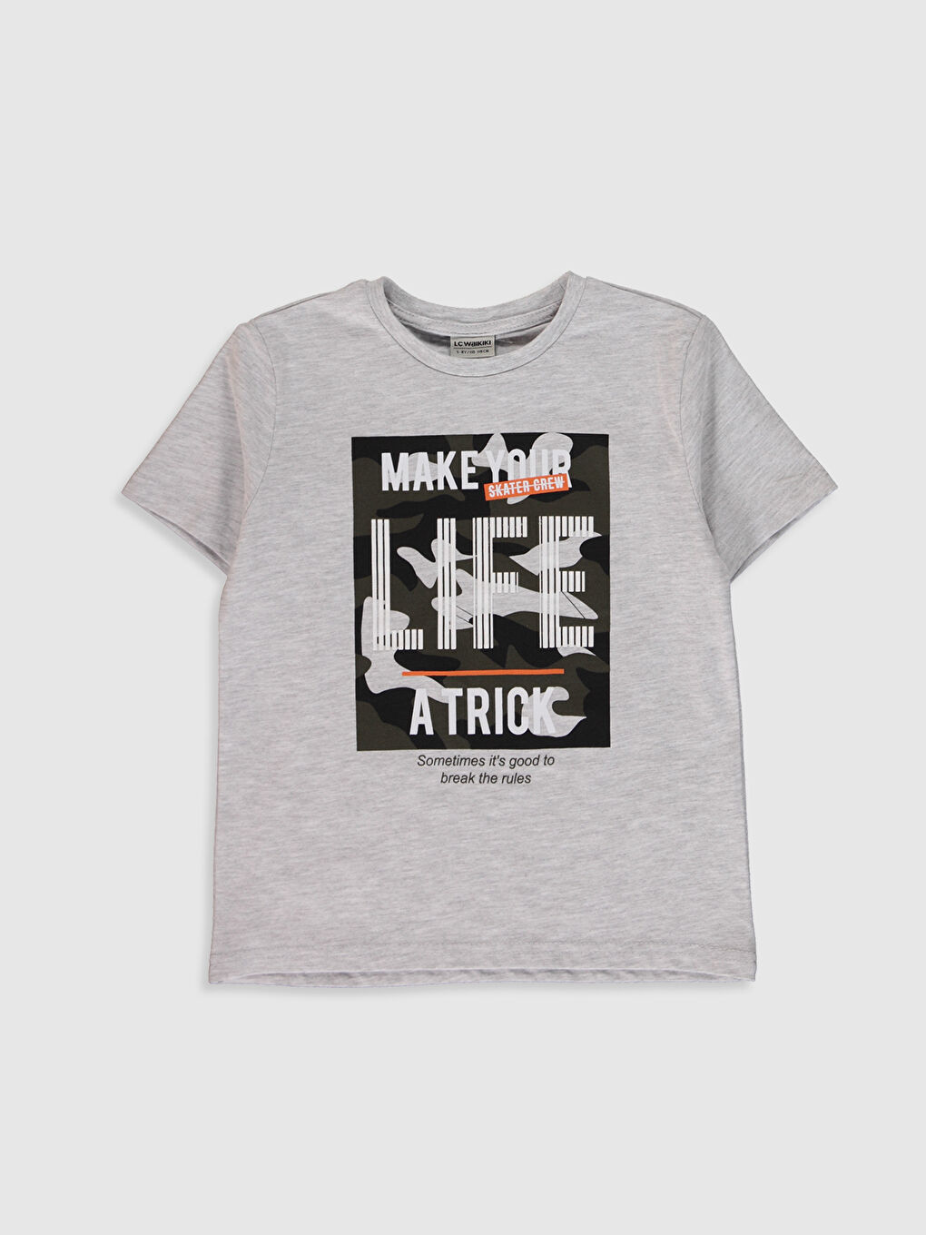 Gri Bisiklet Yaka Kısa Kollu Erkek Çocuk Tişört
