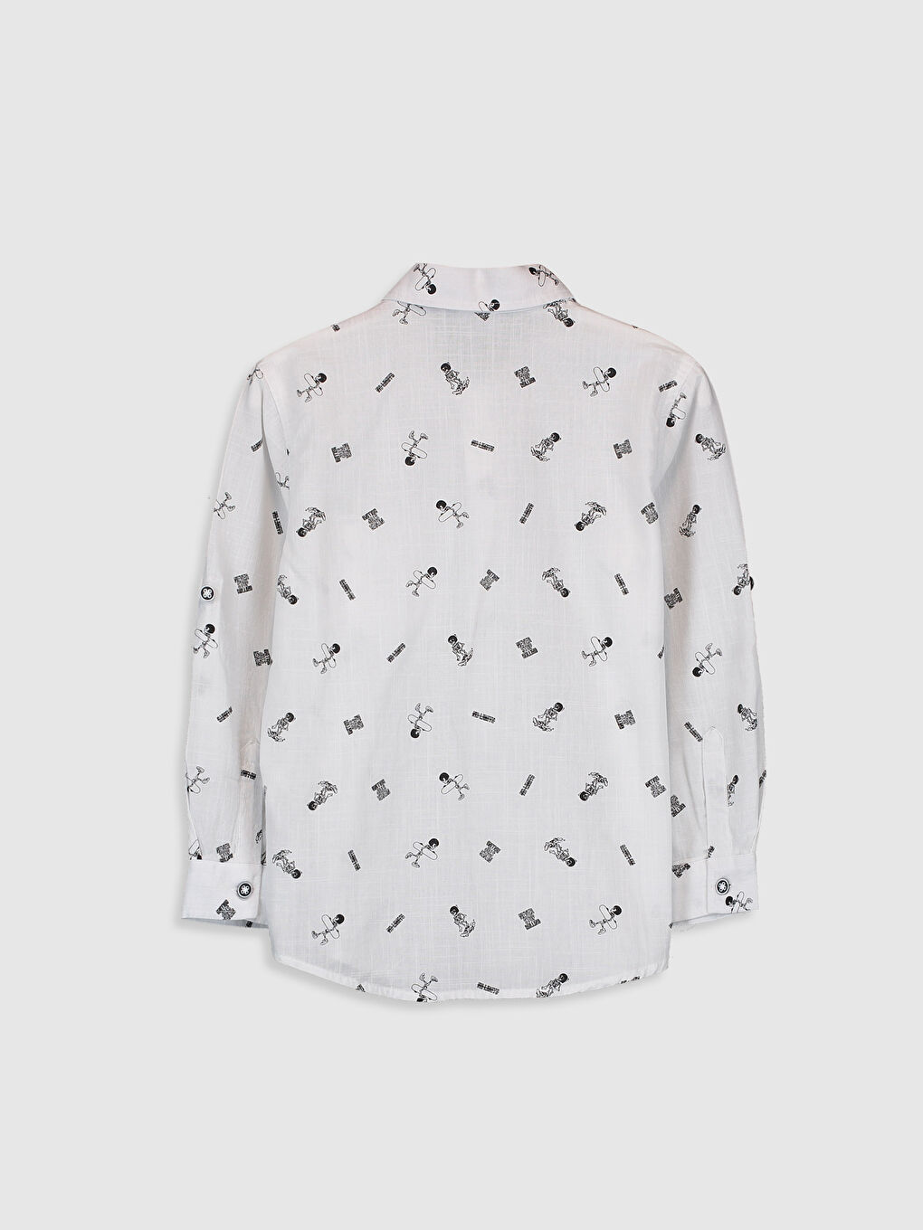 Beyaz Desenli Uzun Kollu Poplin Erkek Çocuk Gömlek-4