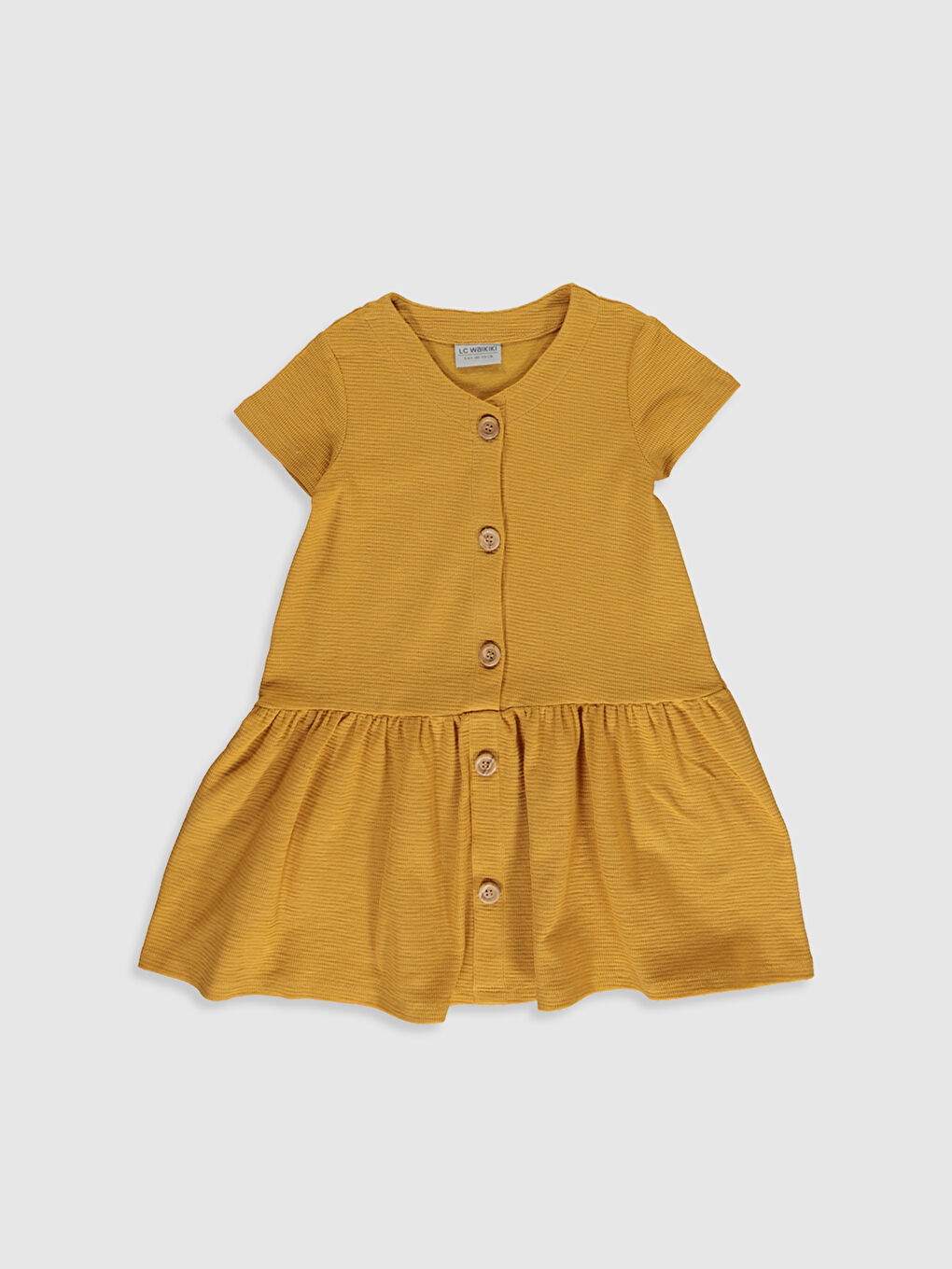 Kahverengi Bisiklet Yaka Kısa Kollu Kız Çocuk Elbise