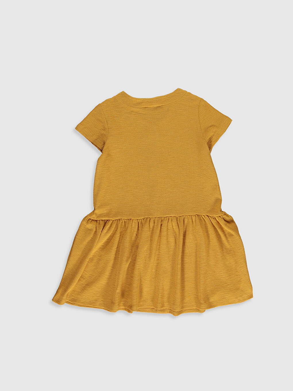 Kahverengi Bisiklet Yaka Kısa Kollu Kız Çocuk Elbise-1