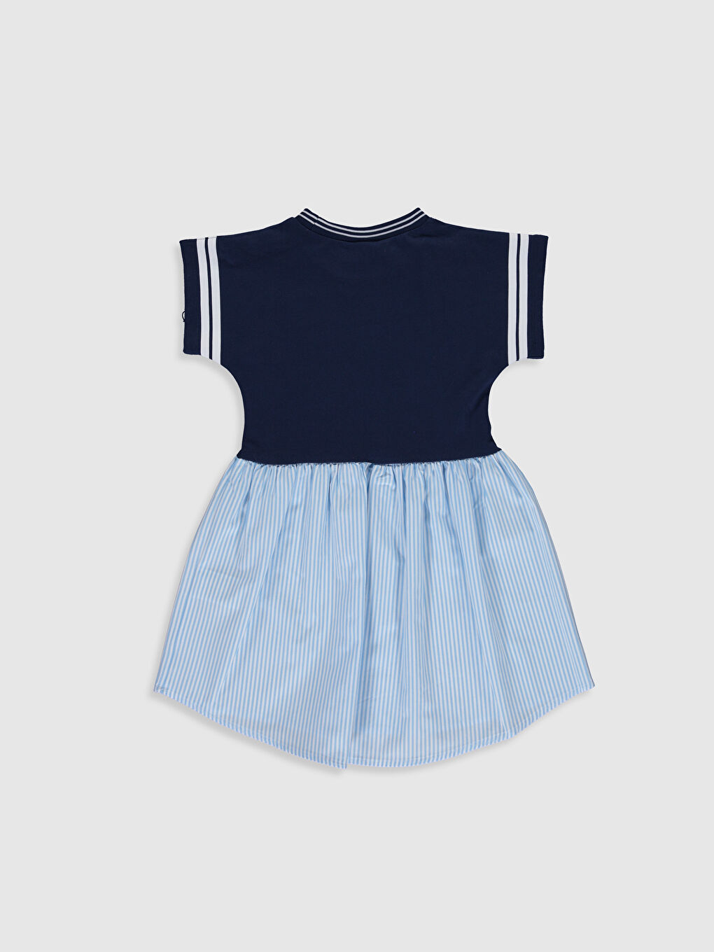 Lacivert Bisiklet Yaka Kısa Kollu Kız Çocuk Elbise-1