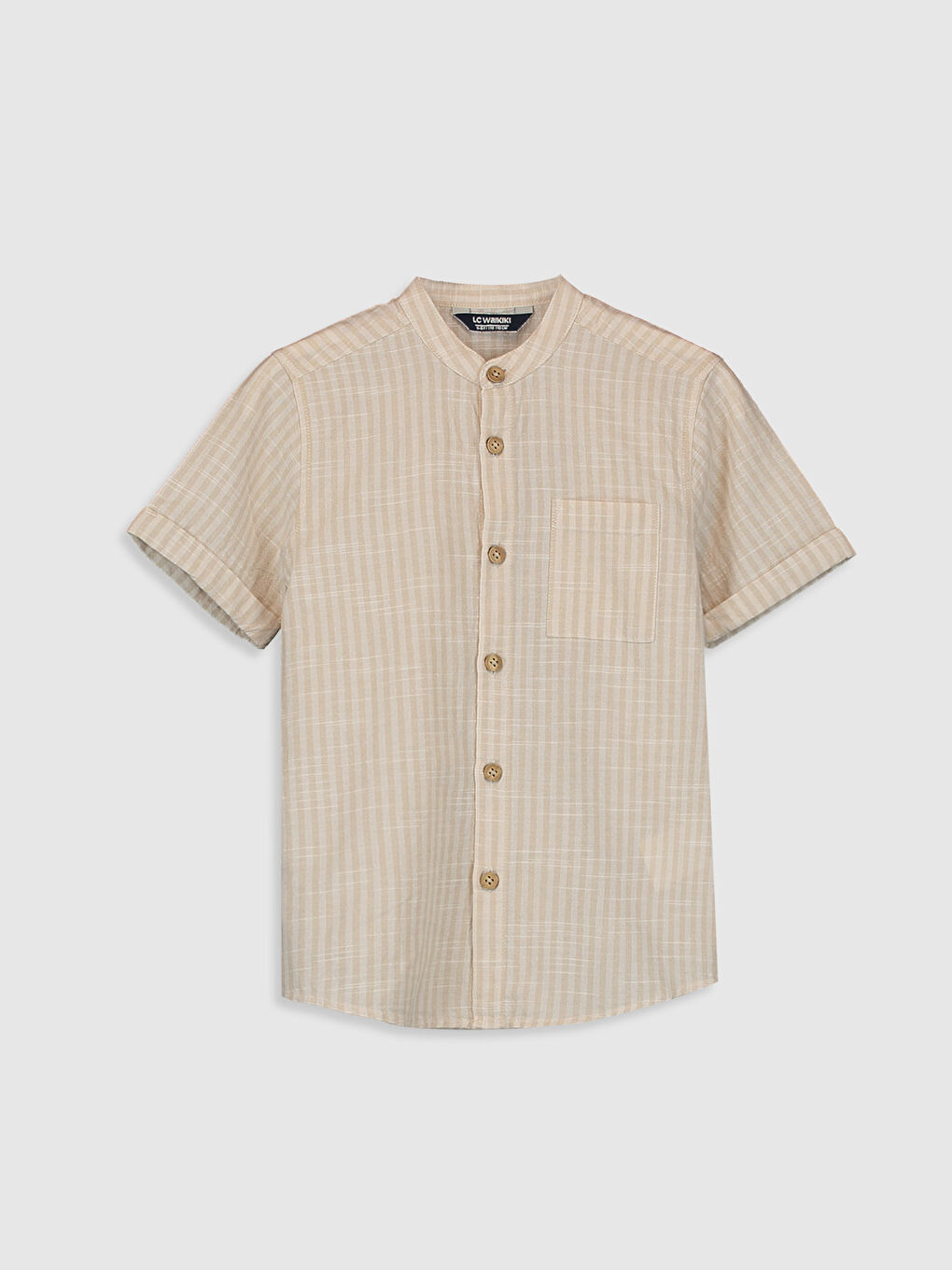 Bej Hakim Yaka Kısa Kollu Poplin Erkek Çocuk Gömlek