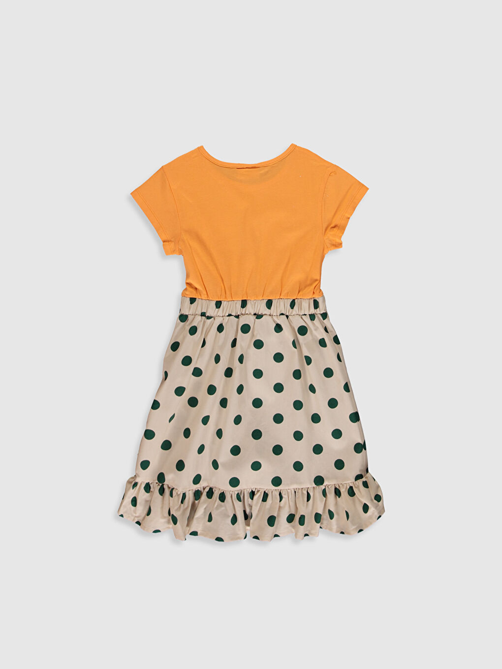 Turuncu Bisiklet Yaka Kısa Kollu Kız Çocuk Elbise-1