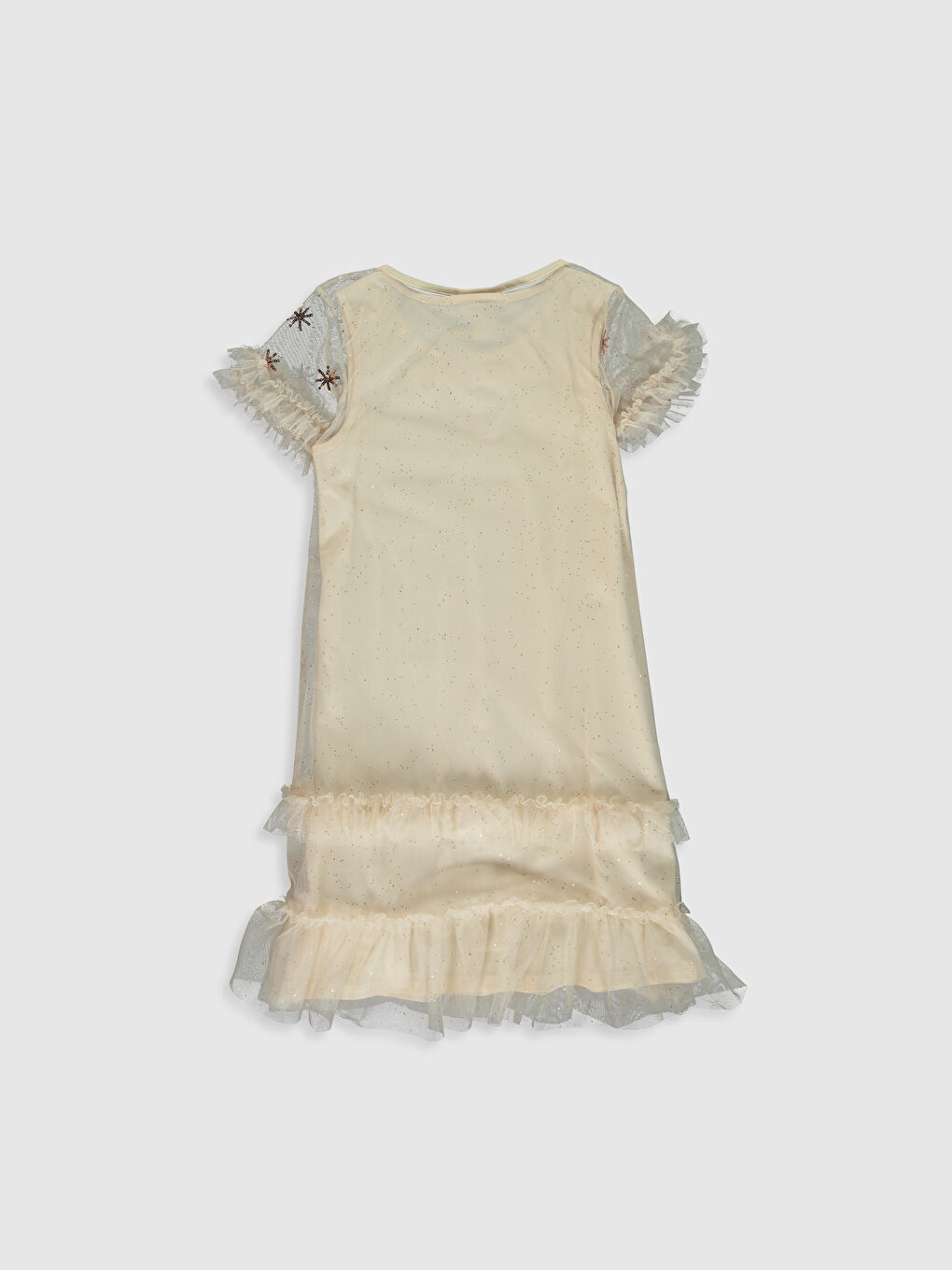 Bej Bisiklet Yaka Kısa Kollu Kız Çocuk Elbise-1