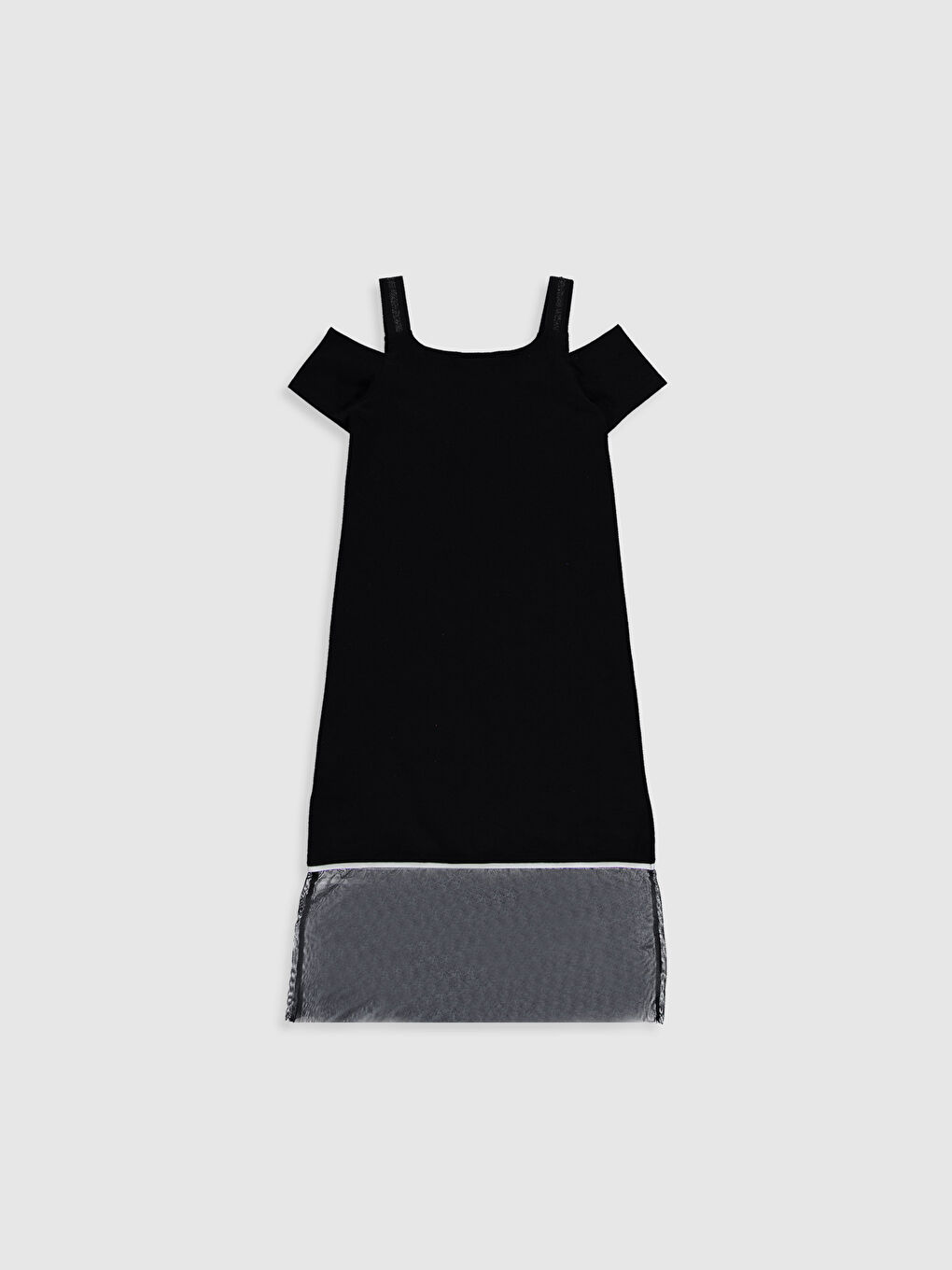 Siyah Bisiklet Yaka Kısa Kollu Kız Çocuk Elbise-1