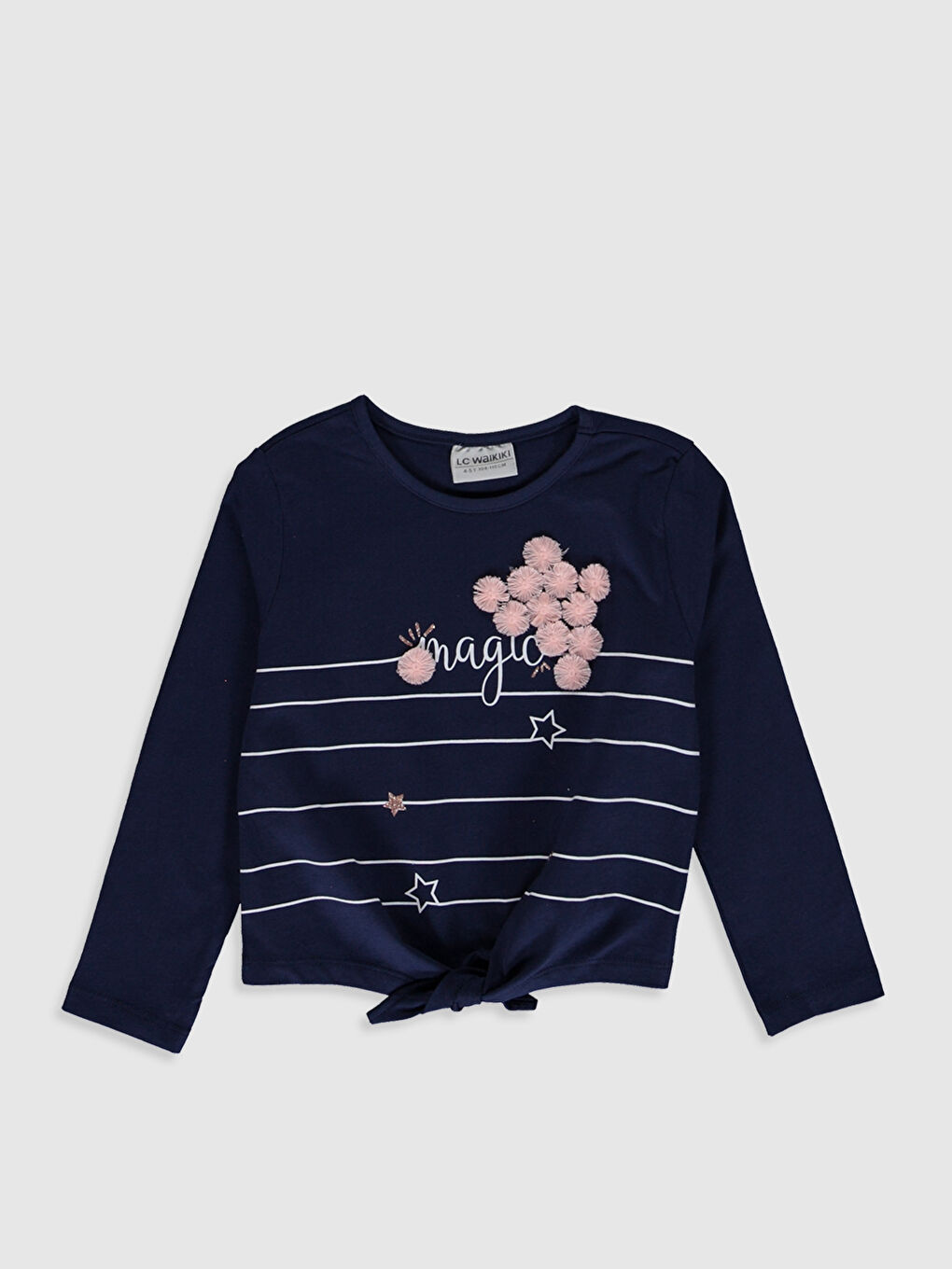 Lacivert Bisiklet Yaka Uzun Kollu Kız Çocuk Tişört