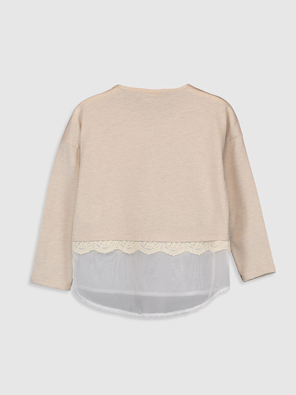 Ekru Bisiklet Yaka Uzun Kollu Kız Çocuk Tişört-1