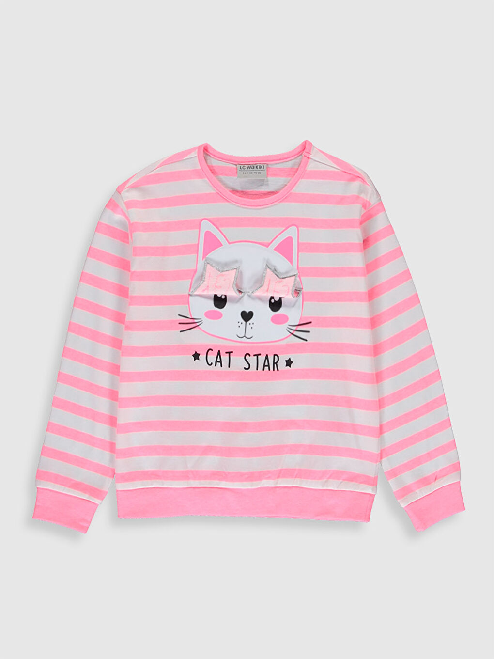 Pembe Kız Çocuk Çizgili Tişört-1