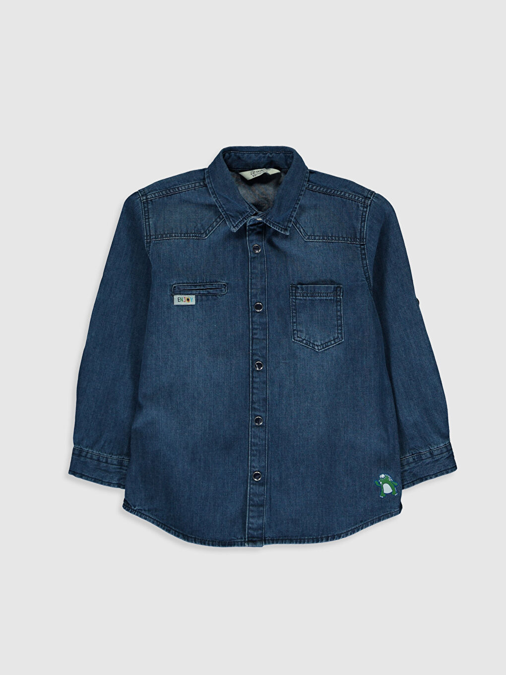 İndigo Baskılı Uzun Kollu Erkek Çocuk Jean Gömlek