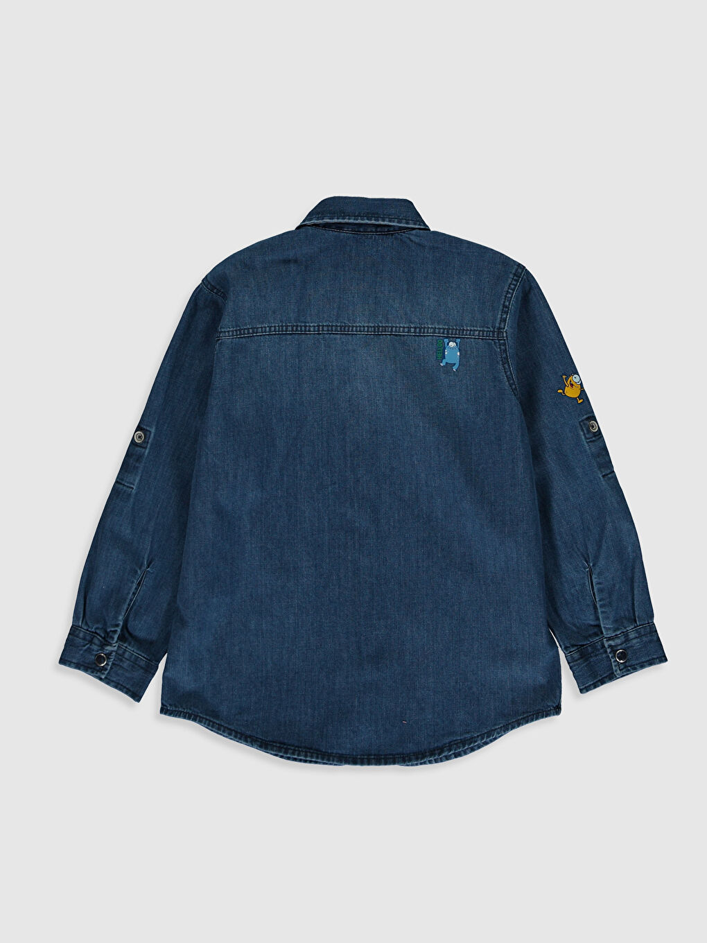 İndigo Baskılı Uzun Kollu Erkek Çocuk Jean Gömlek-1