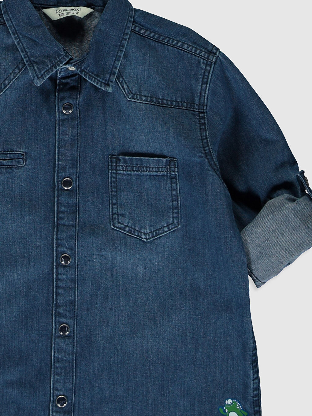 İndigo Baskılı Uzun Kollu Erkek Çocuk Jean Gömlek-2