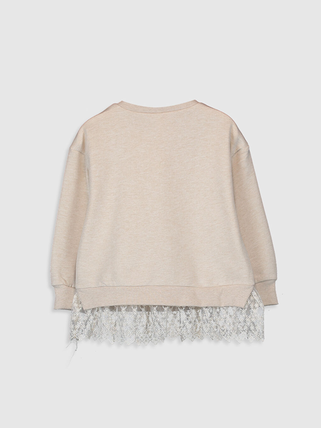 Ekru Bisiklet Yaka Uzun Kollu Kız Çocuk Sweatshirt-1