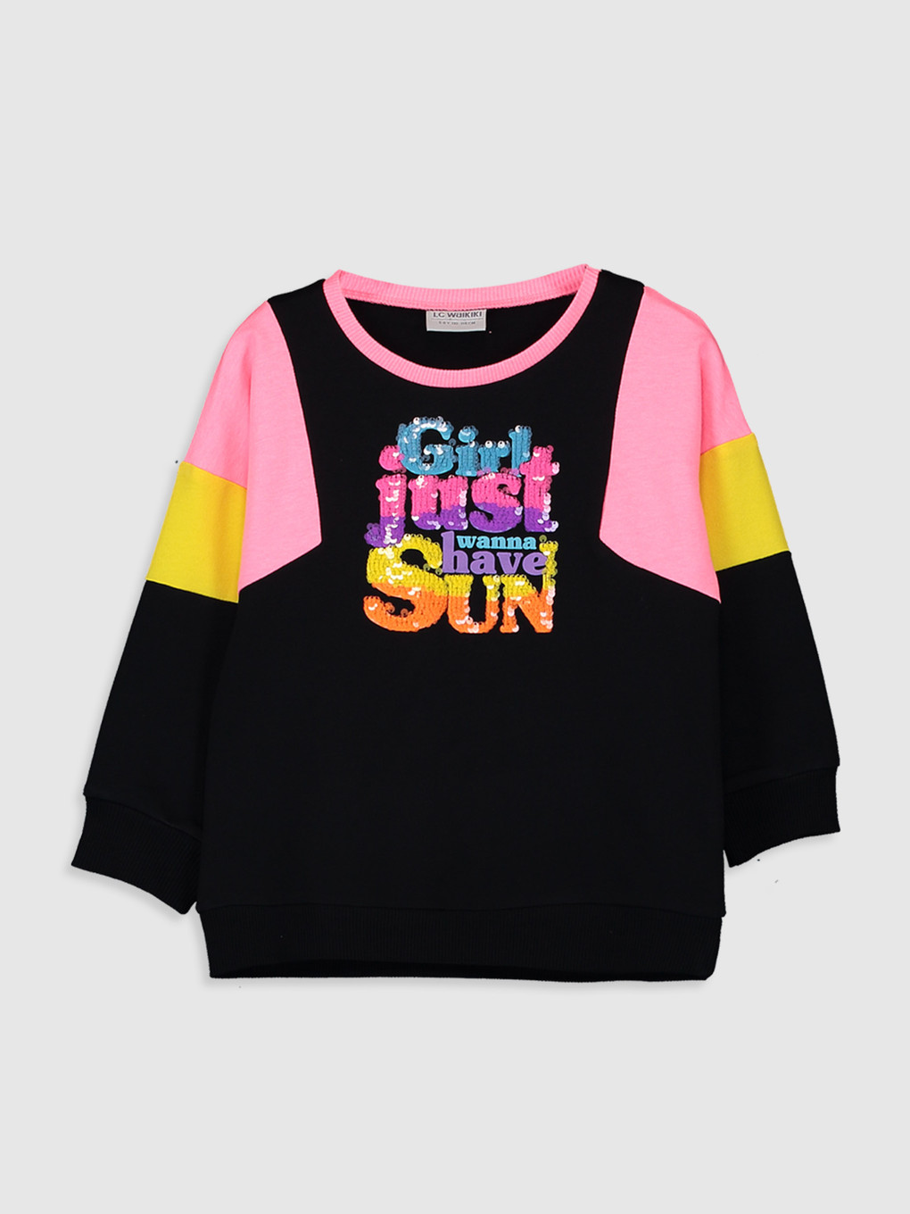 Siyah Bisiklet Yaka Uzun Kollu Kız Çocuk Sweatshirt