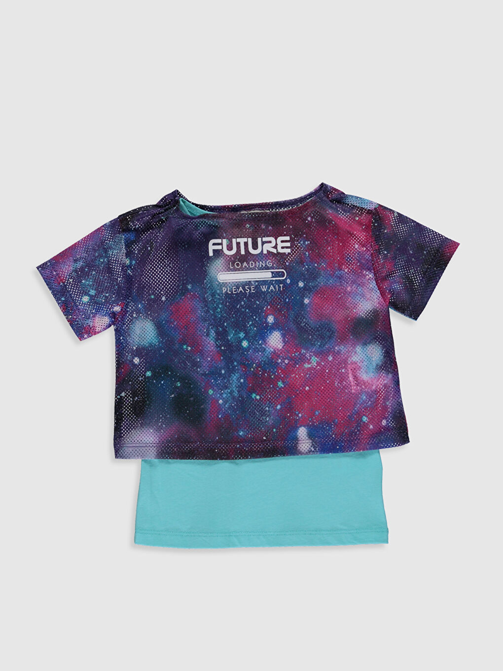 Karışık Bisiklet Yaka Kısa Kollu Kız Çocuk Tişört