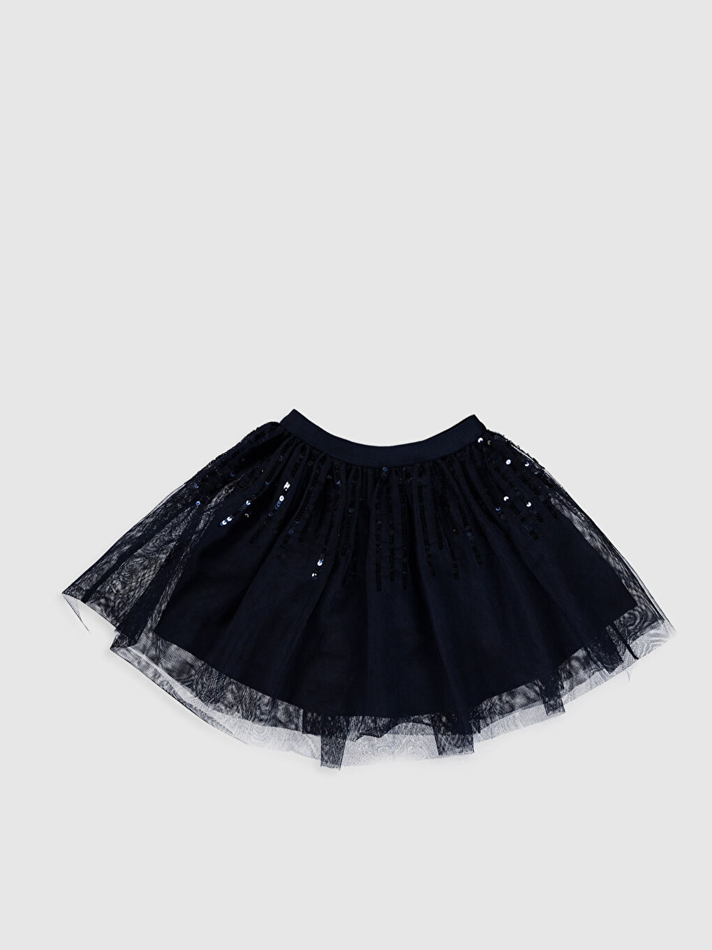 Lacivert Beli Lastikli Pul İşlemeli Kız Çocuk Etek-4