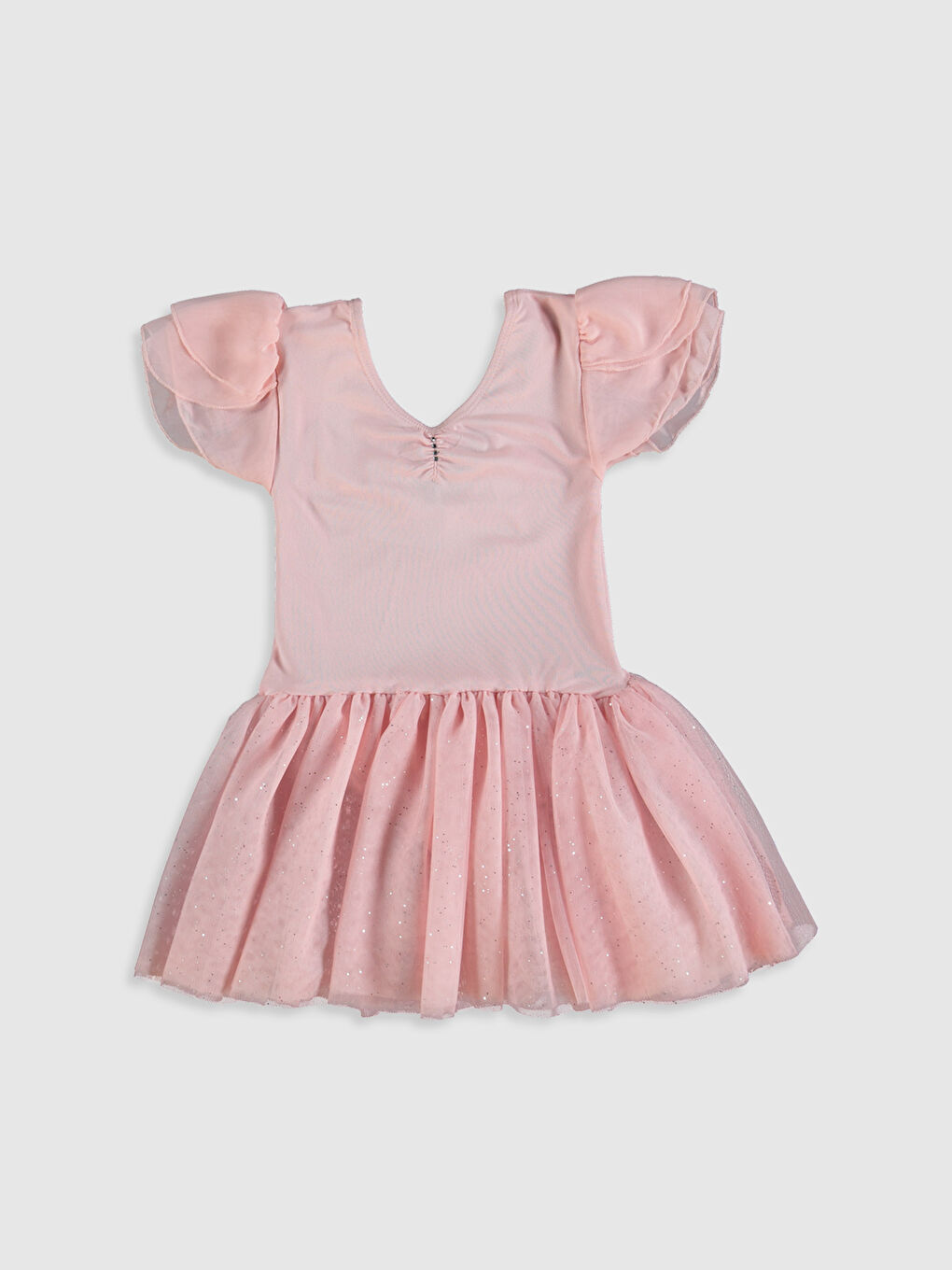 Pembe Bisiklet Yaka Kısa Kollu Kız Çocuk Elbise-1