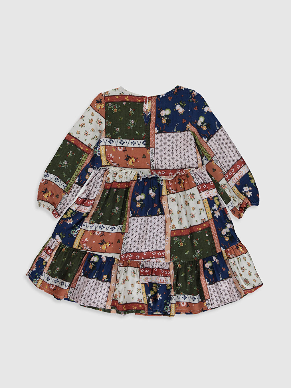 Crew Neck Long Sleeve Girls' Dress-1