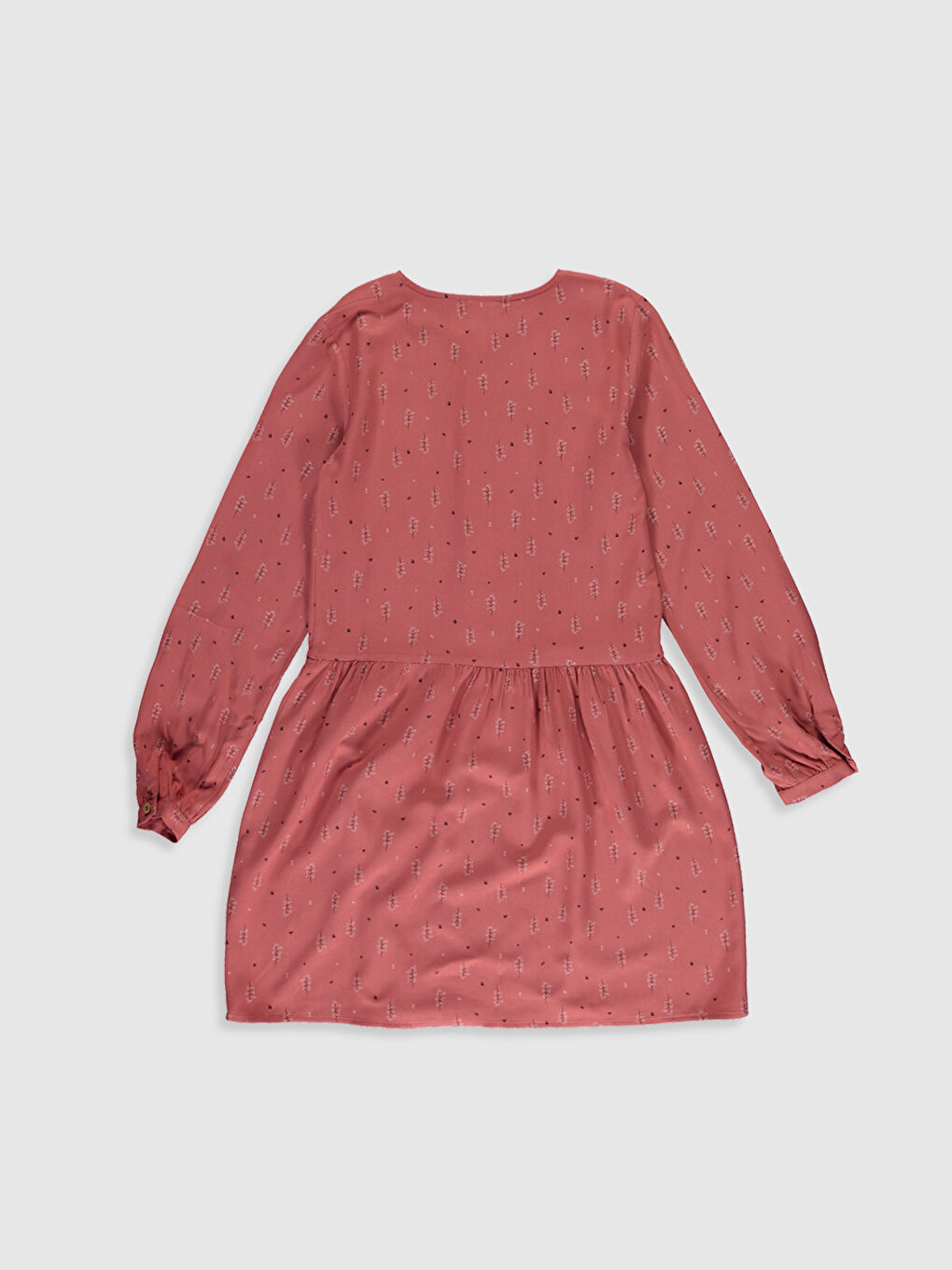 Kahverengi Bisiklet Yaka Desenli Uzun Kollu Viskon Kız Çocuk Elbise-1