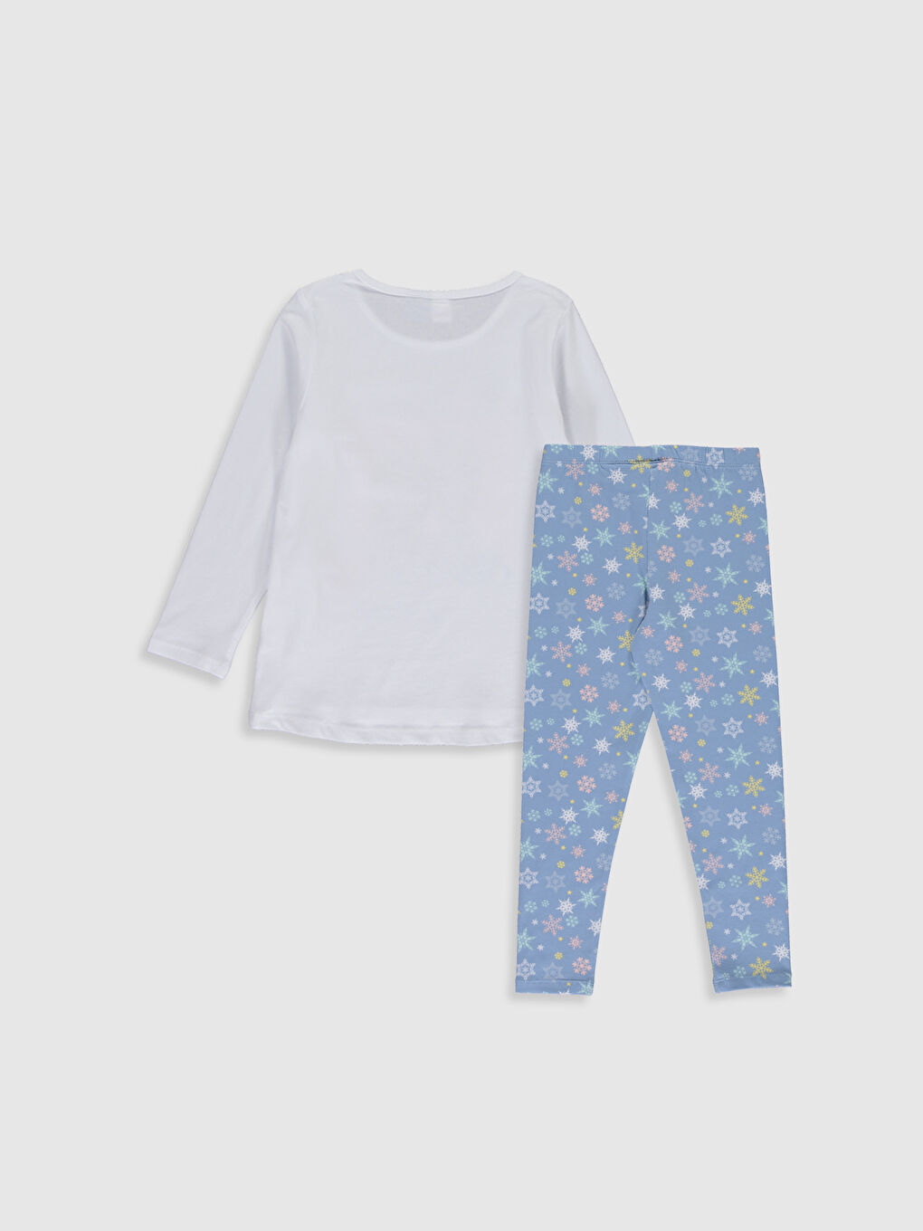 Beyaz Bisiklet Yaka Uzun Kollu Kız Çocuk Pijama Takım-1