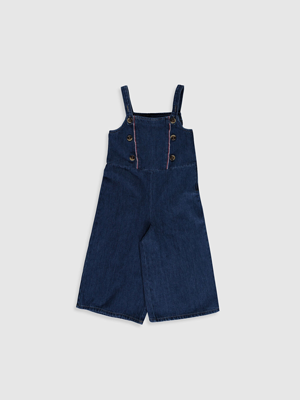 İndigo Kare Yaka Düğme Detaylı Kız Çocuk Jean Salopet