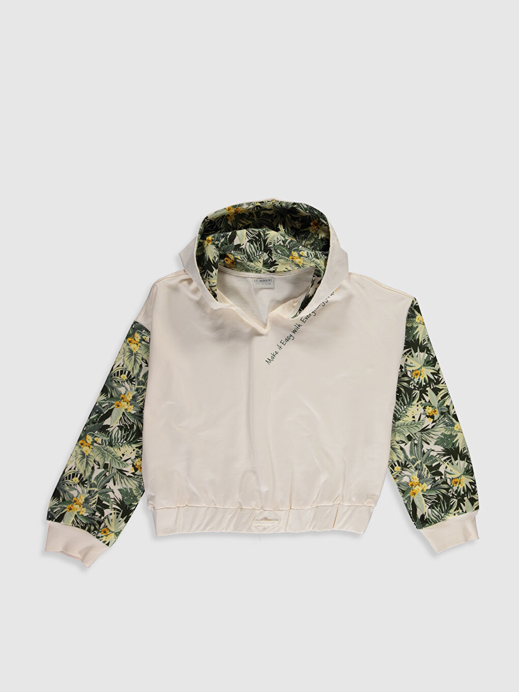 Ekru Kapüşonlu Uzun Kollu Kız Çocuk Sweatshirt