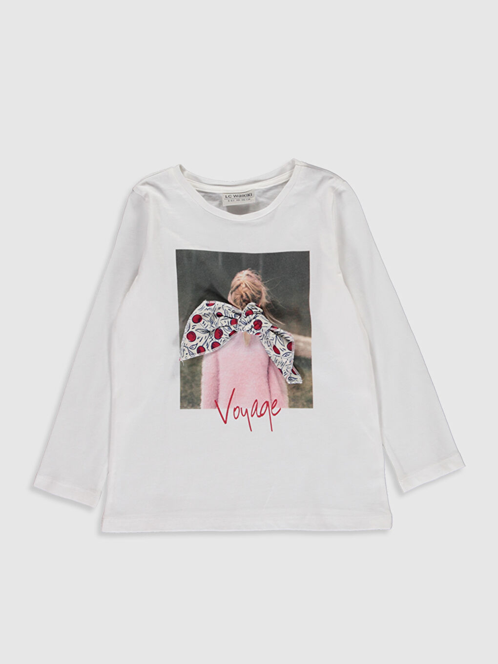 Ekru Bisiklet Yaka Uzun Kollu Kız Çocuk Tişört