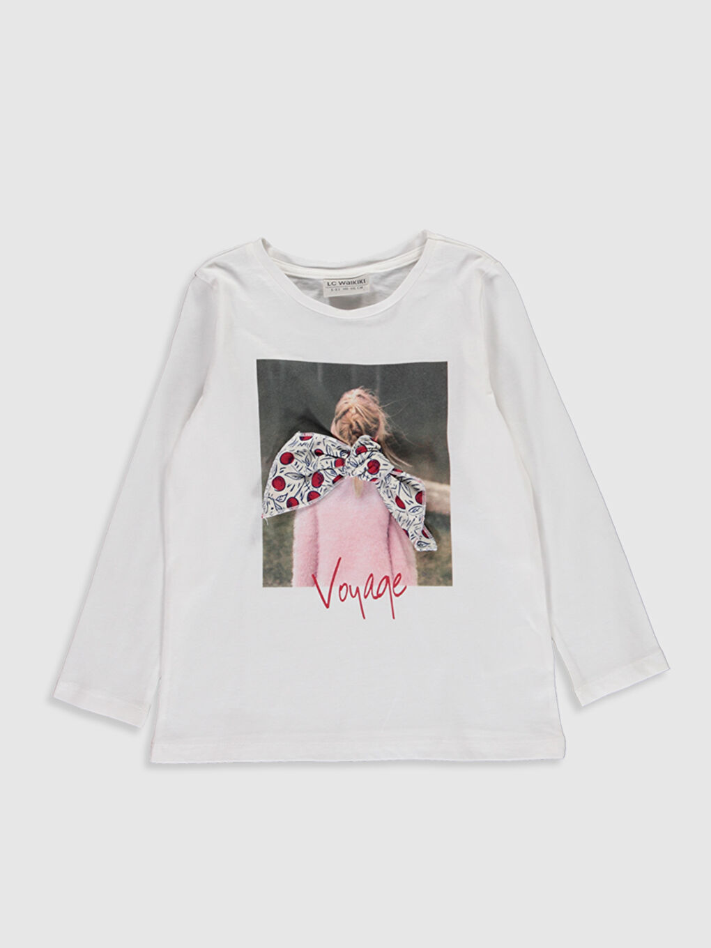 Ekru Bisiklet Yaka Uzun Kollu Kız Çocuk Tişört-1