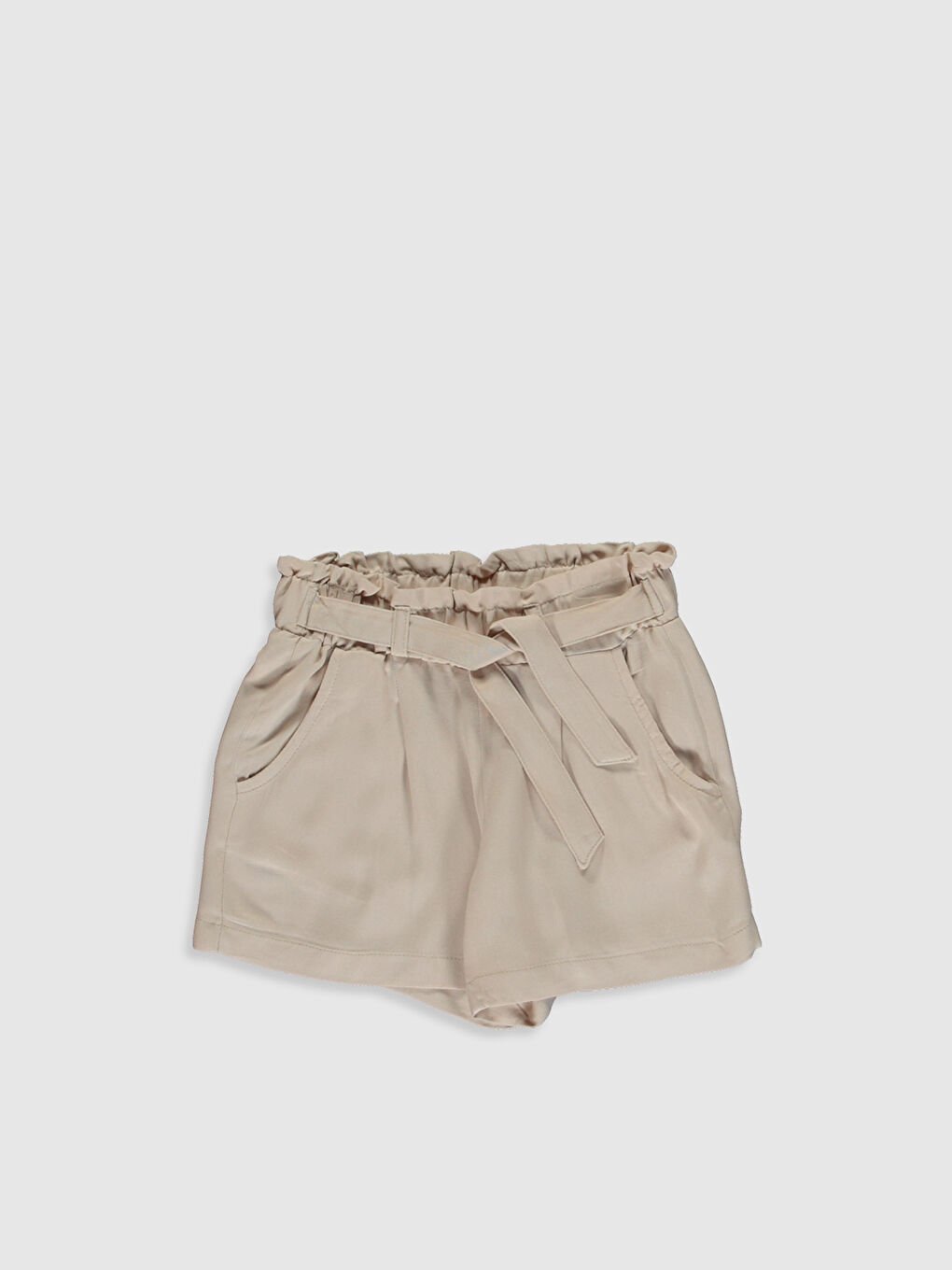 Bej Beli Lastikli Basic Kız Çocuk Şort